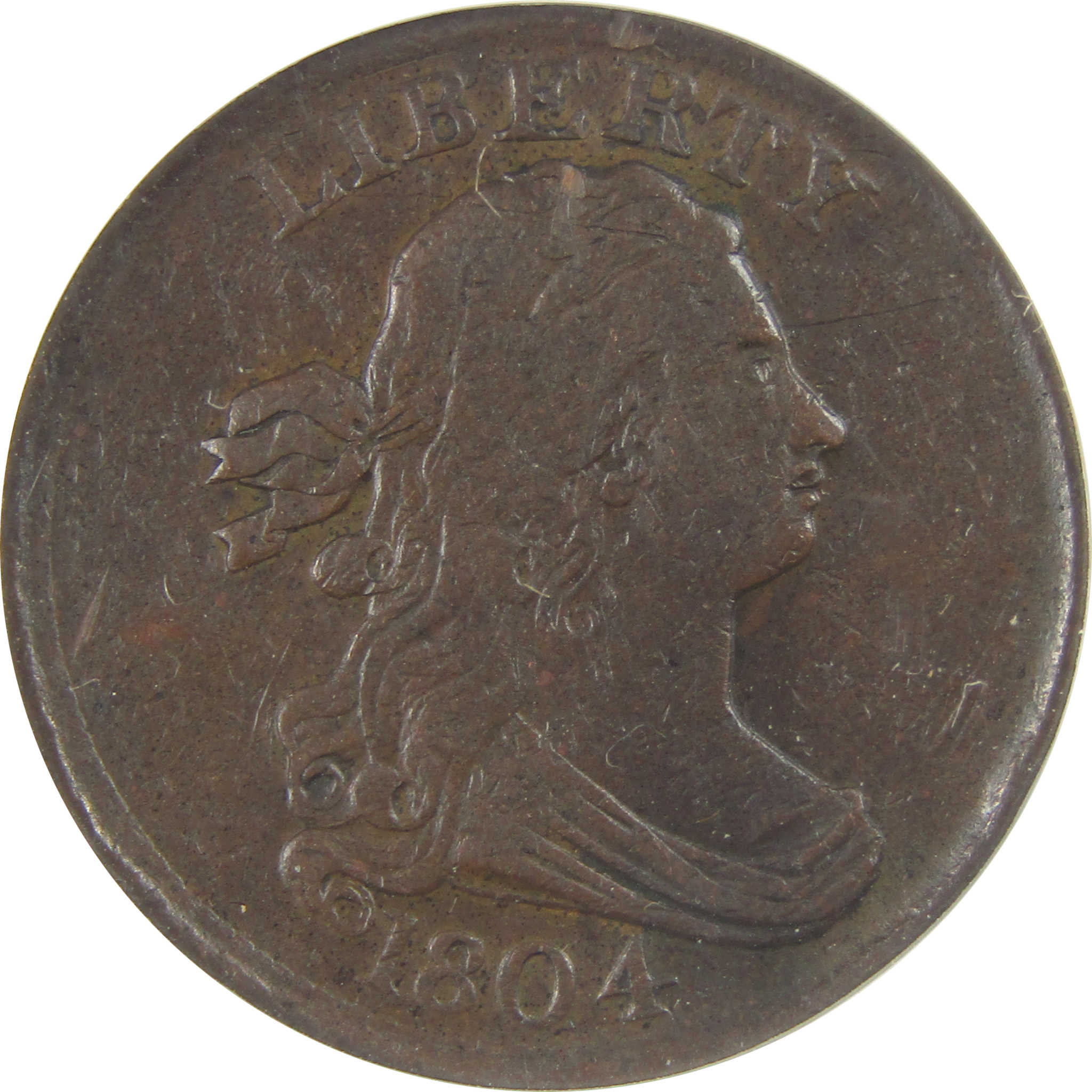 1804 Plain 4 No Stems Draped Bust Half Cent VF 30 ANACS SKU:CPC0824