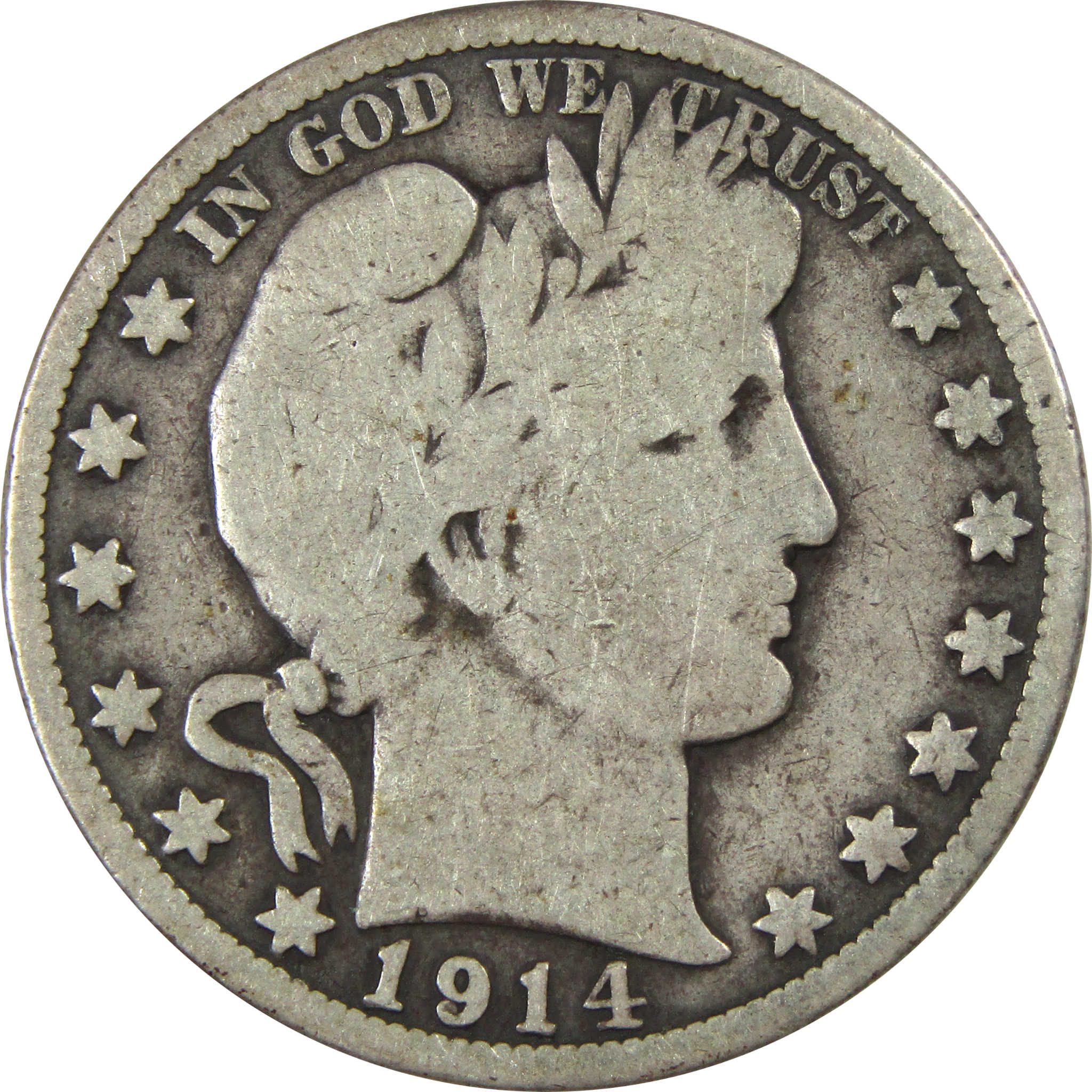 1914 Barber Half Dollar G Good Silver 50c Coin SKU:I13847