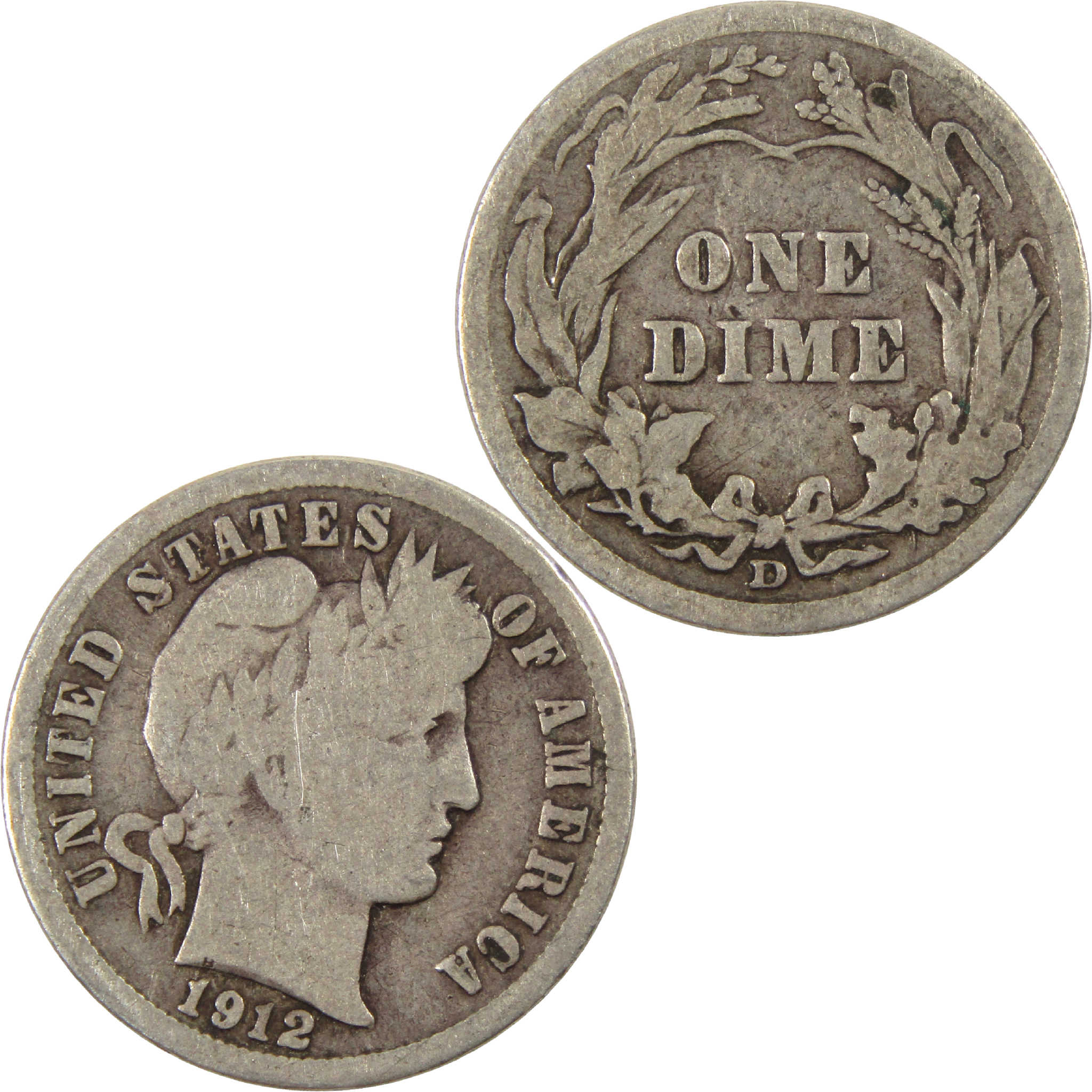 1912 D Barber Dime G Good Silver 10c Coin