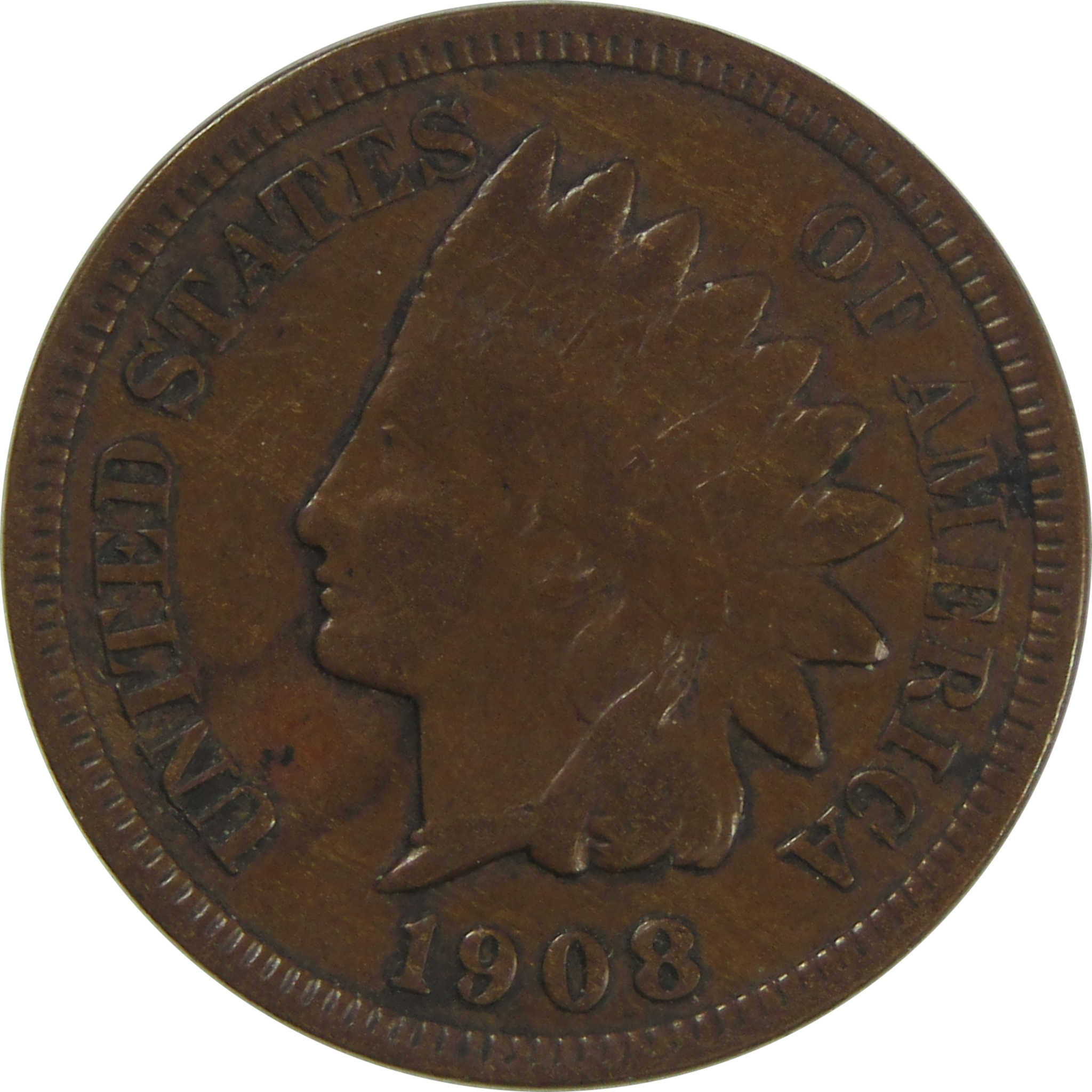 1908 S Indian Head Cent VF Very Fine Penny 1c Coin SKU:CPC0750