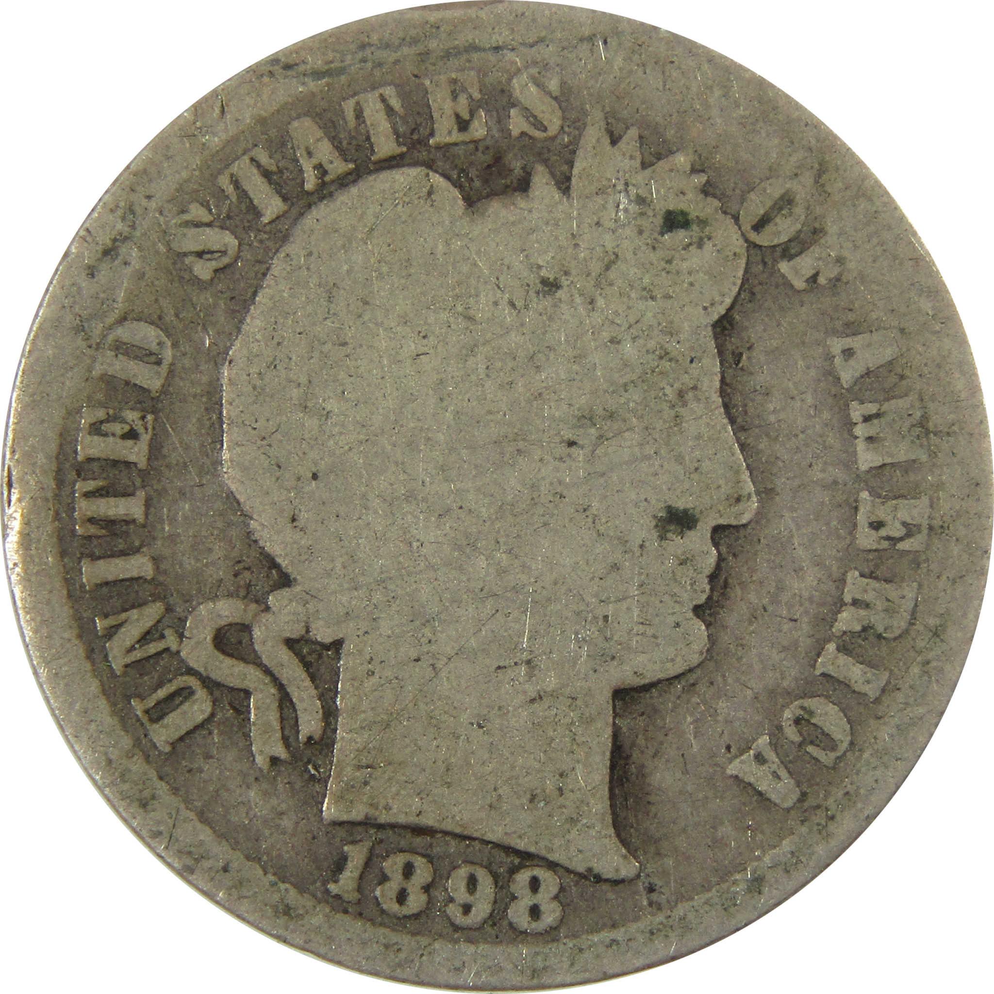 1898 S Barber Silver Dime AG About Good 10c Coin Collectible SKU:CP707