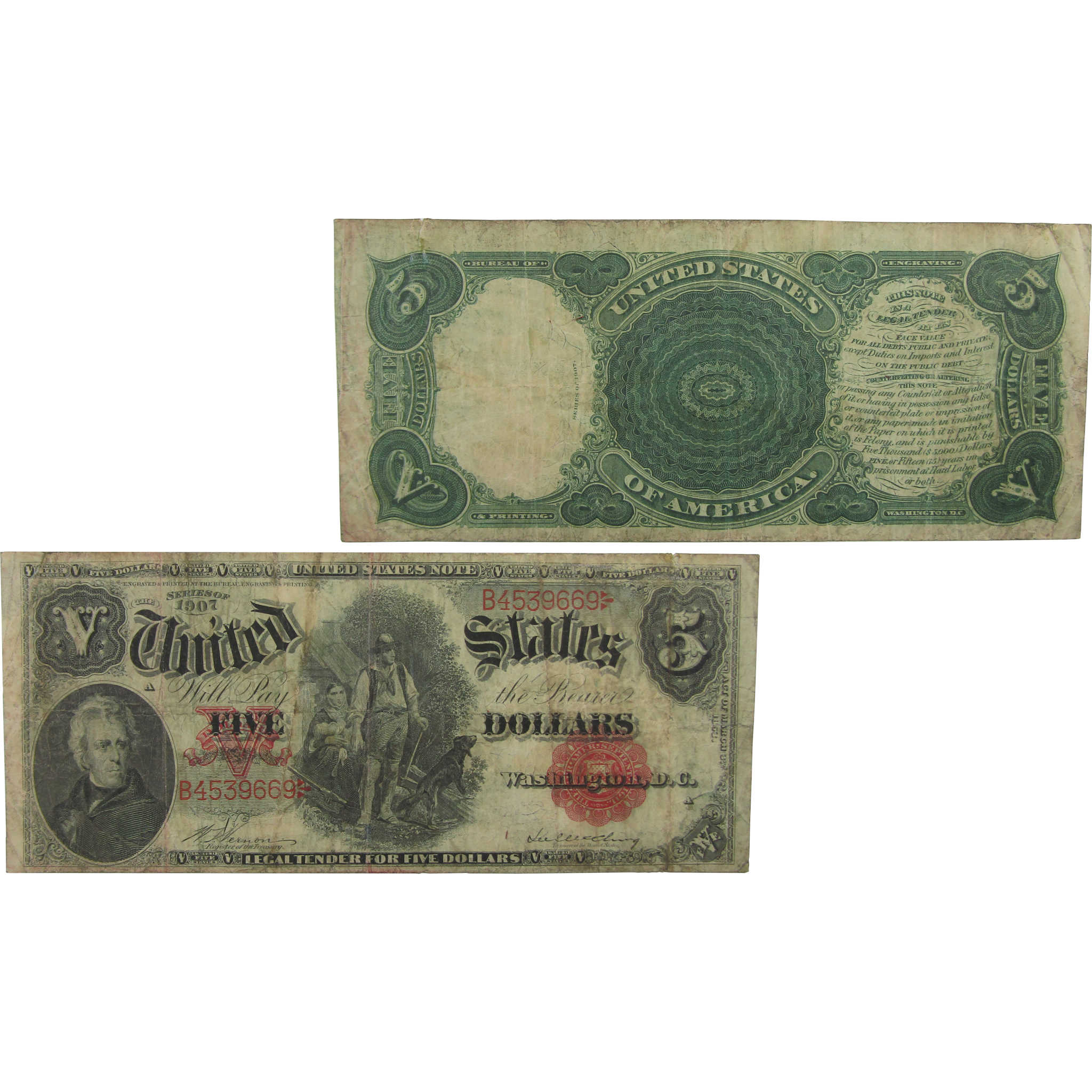 1907 $5 Large Size Legal Tender Note G/VG Good / Very Good SKU:I22448