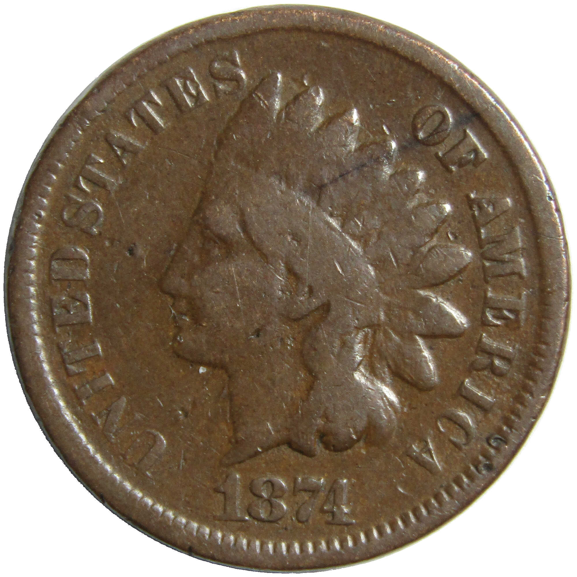 1874 Indian Head Cent AG About Good Penny 1c Coin SKU:I12865