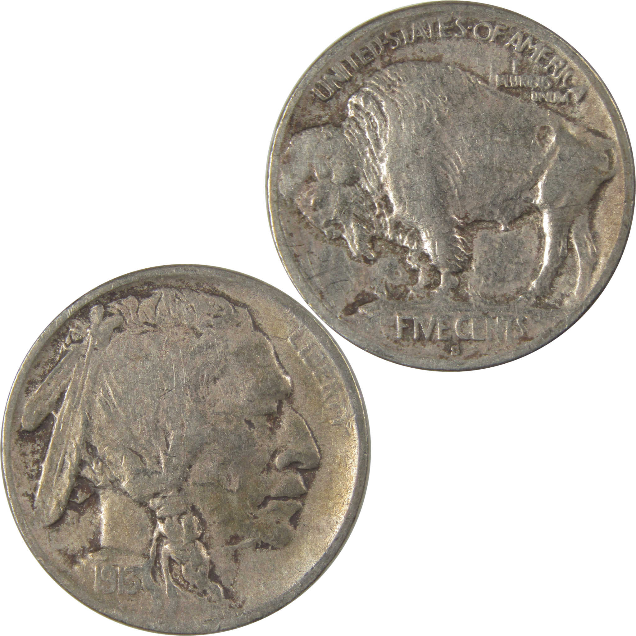 1913 S Type 1 Indian Head Buffalo Nickel F Fine Details SKU:I22904