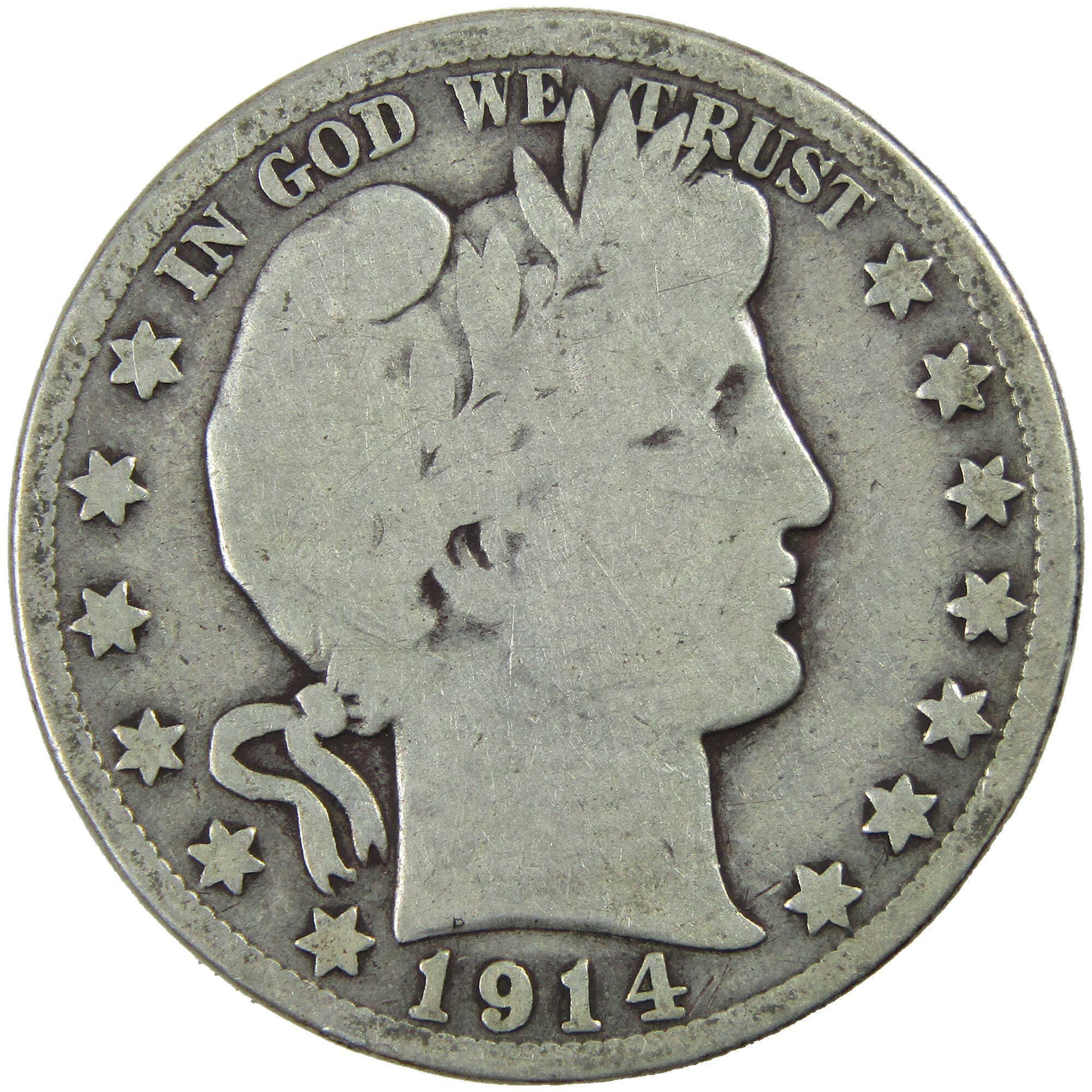 1914 S Barber Half Dollar G Good Silver 50c Coin SKU:I12762