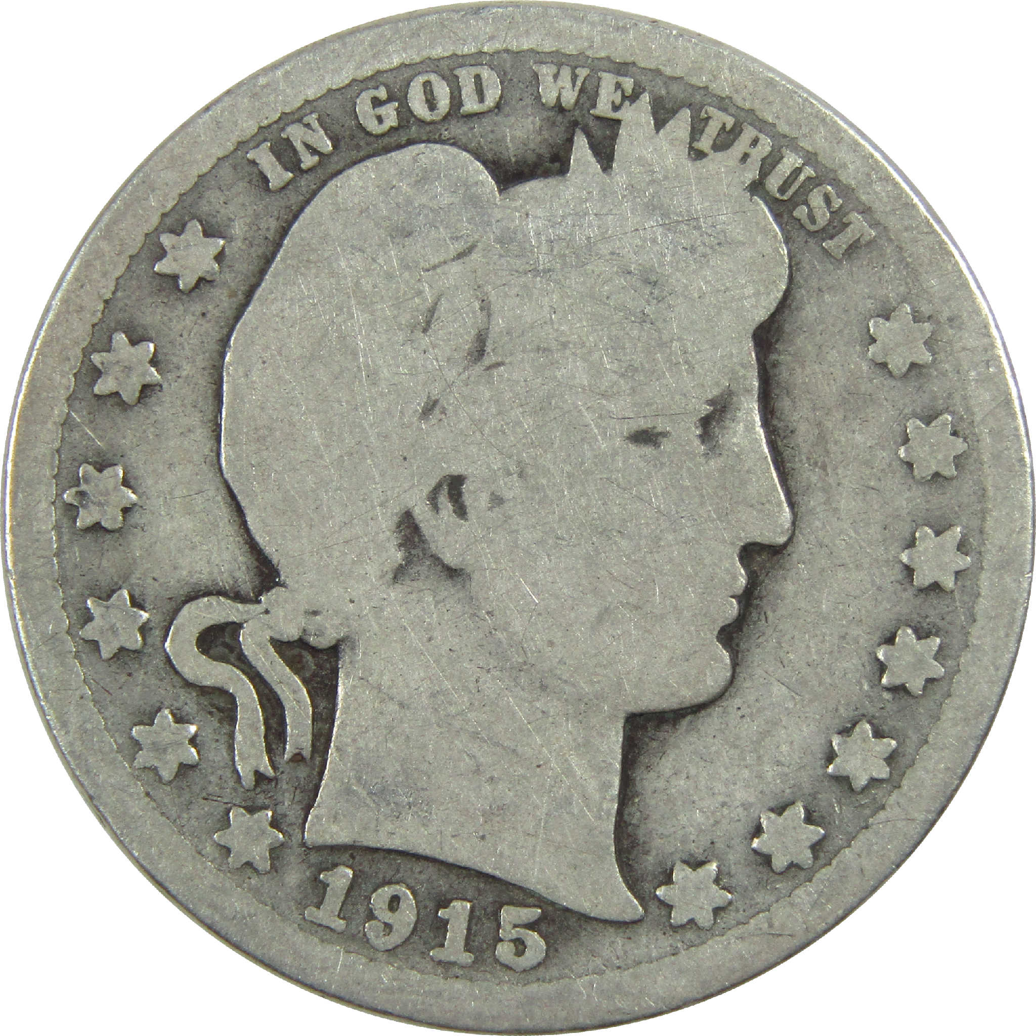 1915 Barber Quarter G Good Silver 25c Coin SKU:I13144
