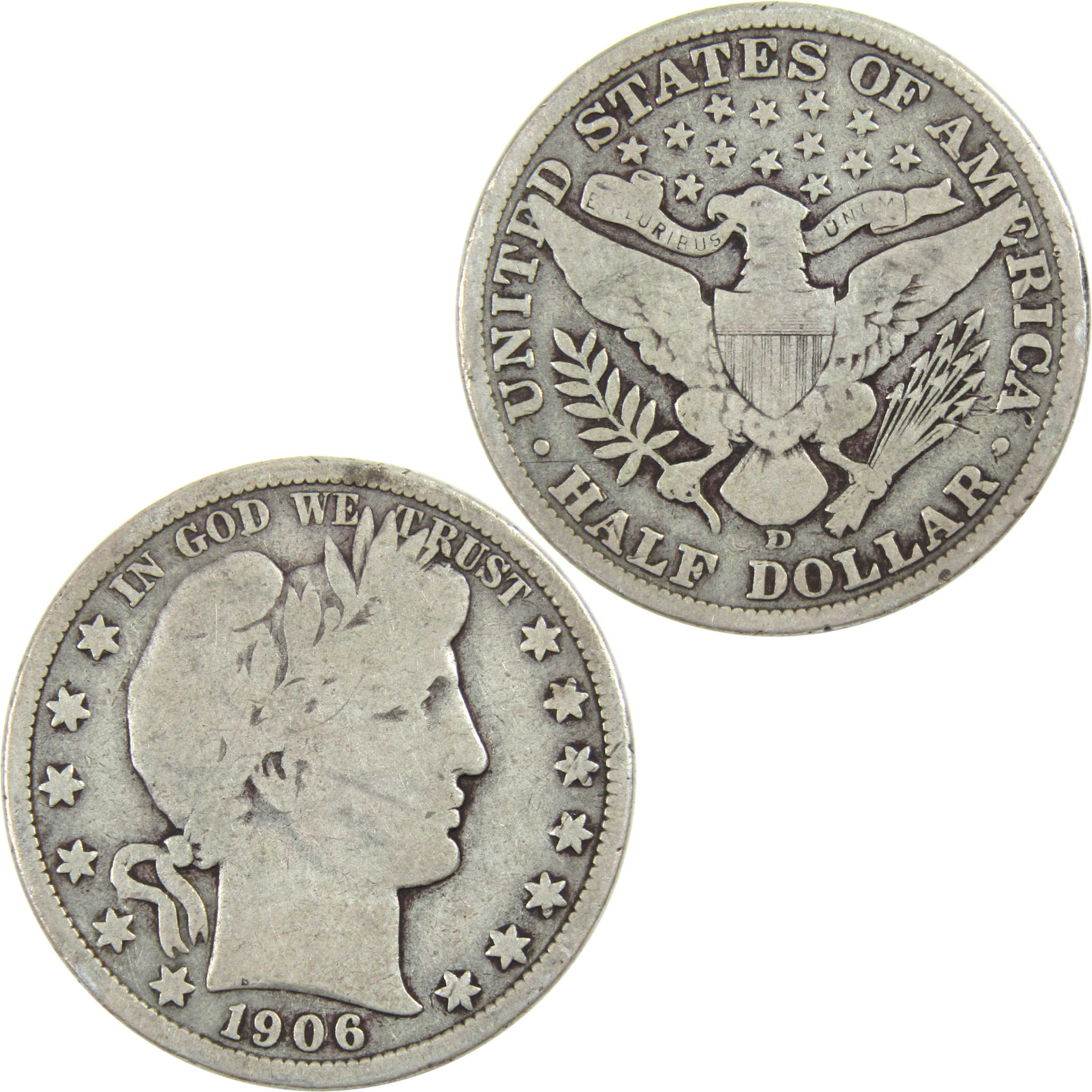 1906 D Barber Half Dollar G Good Silver 50c Coin SKU:I12804