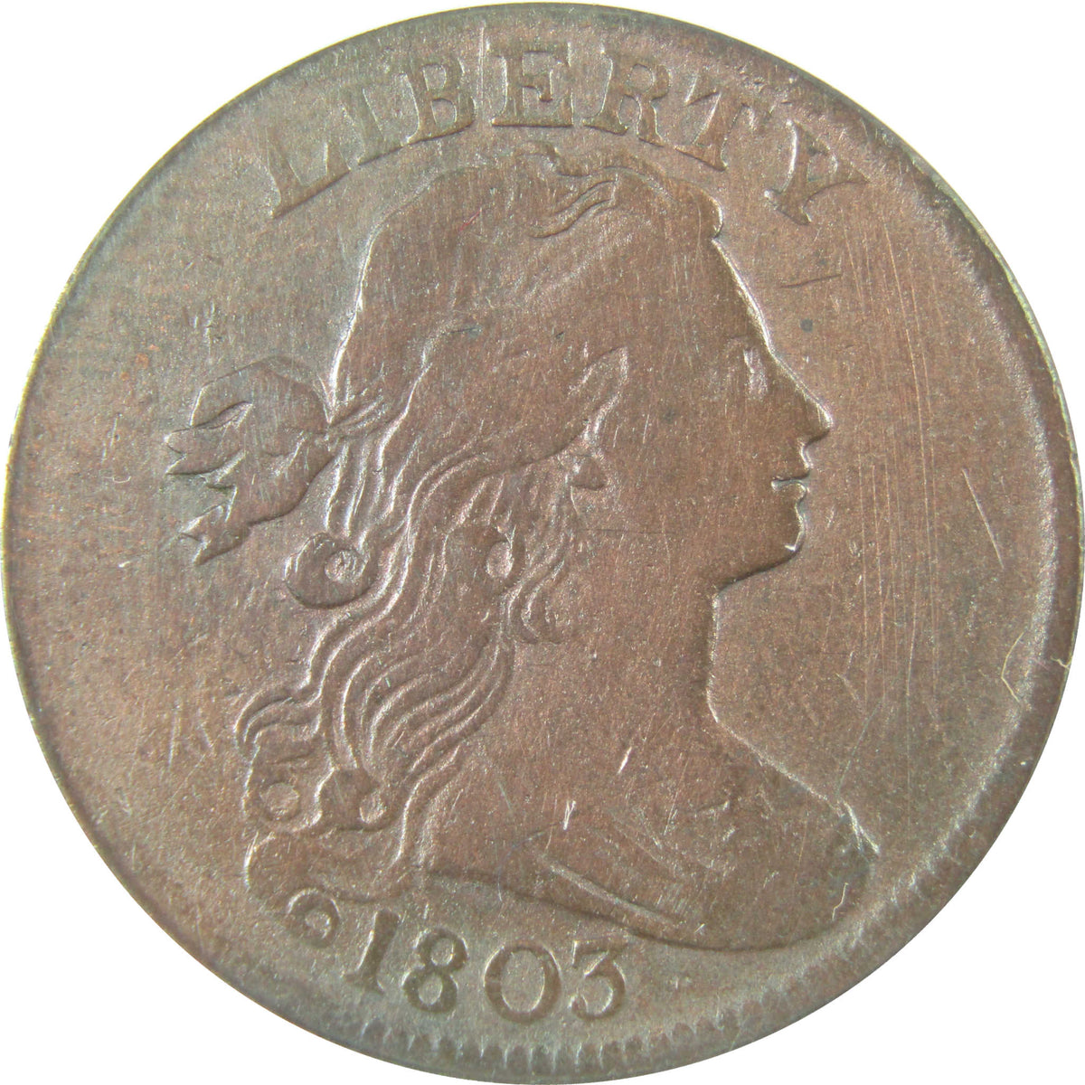 1803 Sm Date Lg Fraction Draped Bust 1c F 15 Details ANACS SKU:I28582