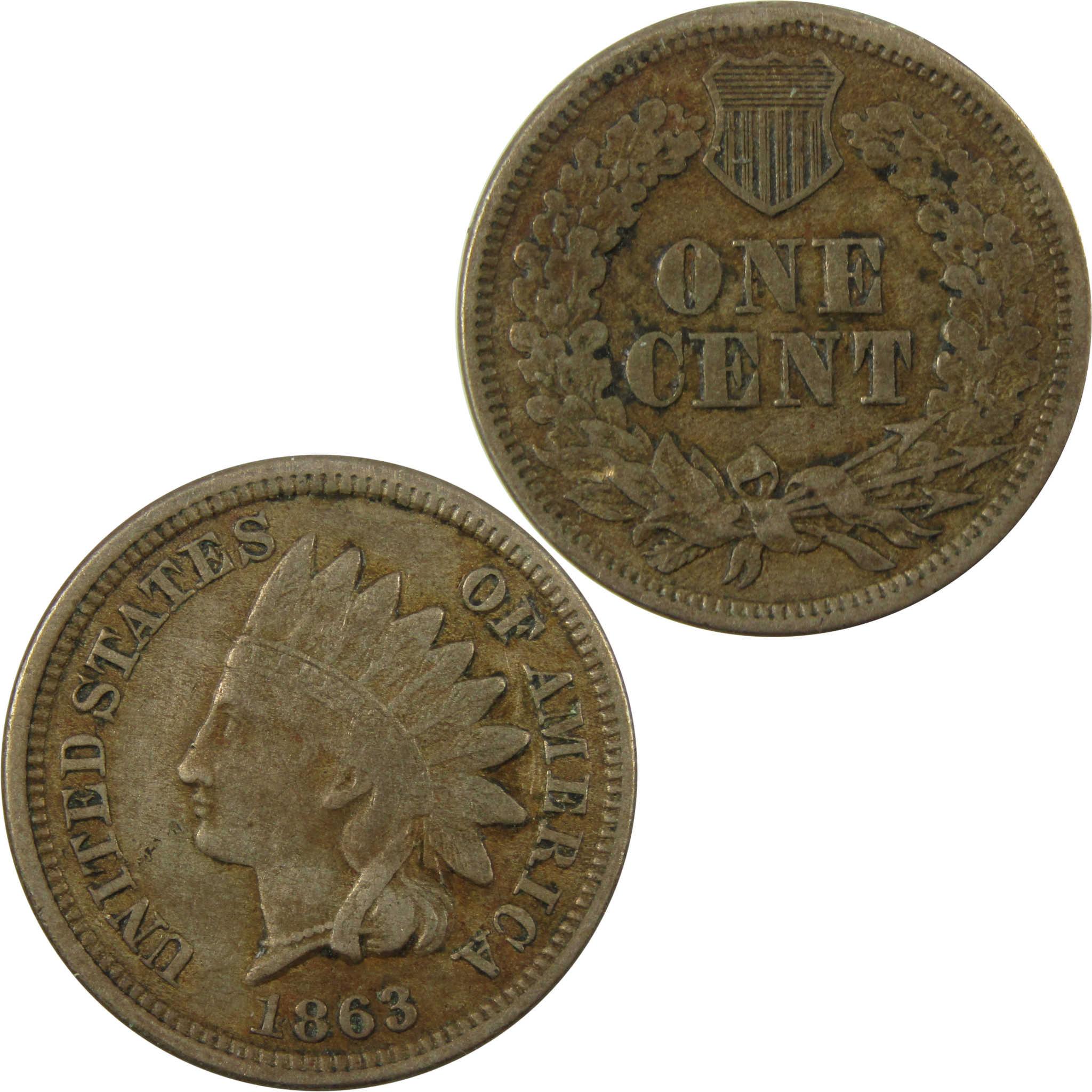1863 Indian Head Cent XF EF Extremely Fine Details Penny SKU:CP1268