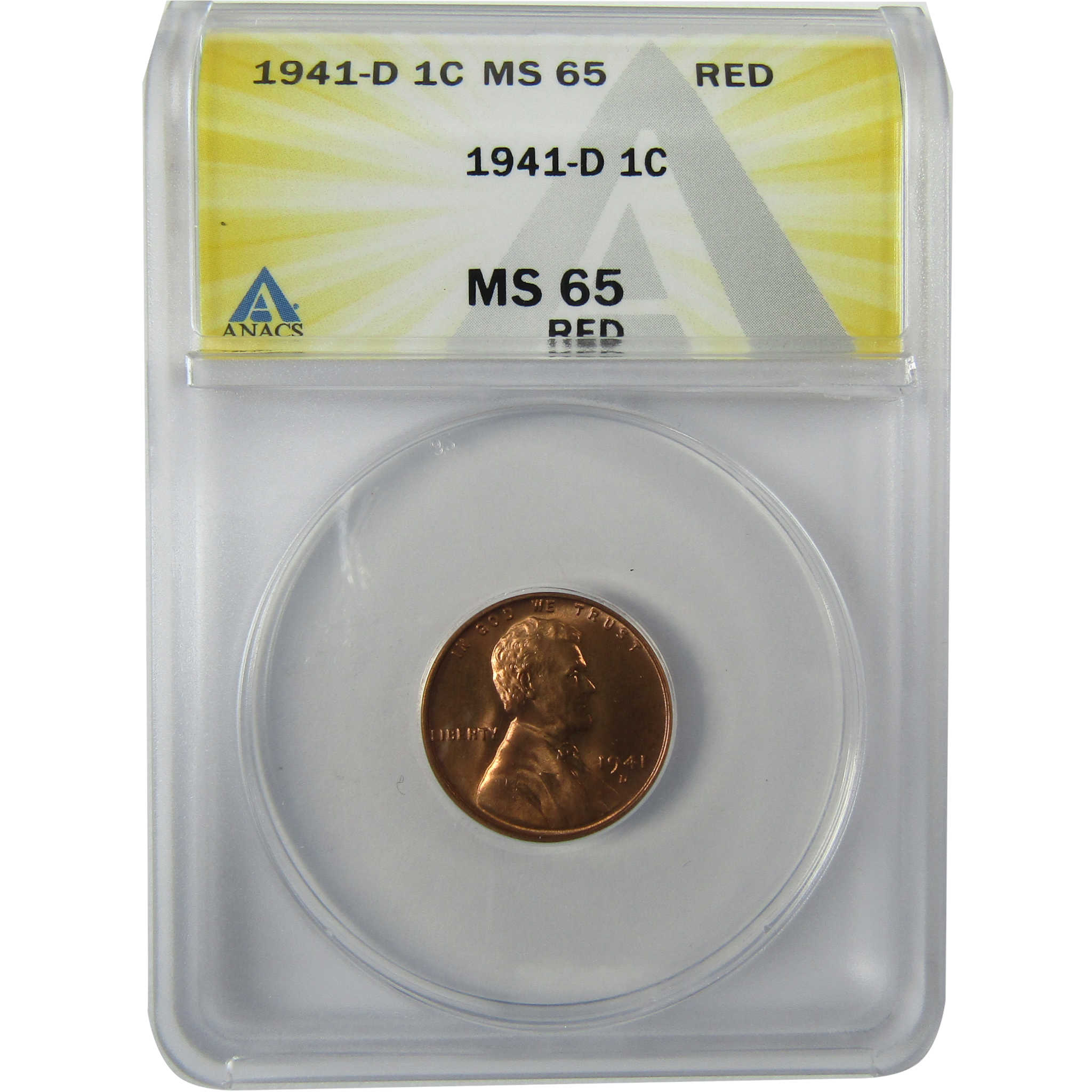 1941 D Lincoln Wheat Cent MS 65 RD ANACS Penny Uncirculated SKU:I27931