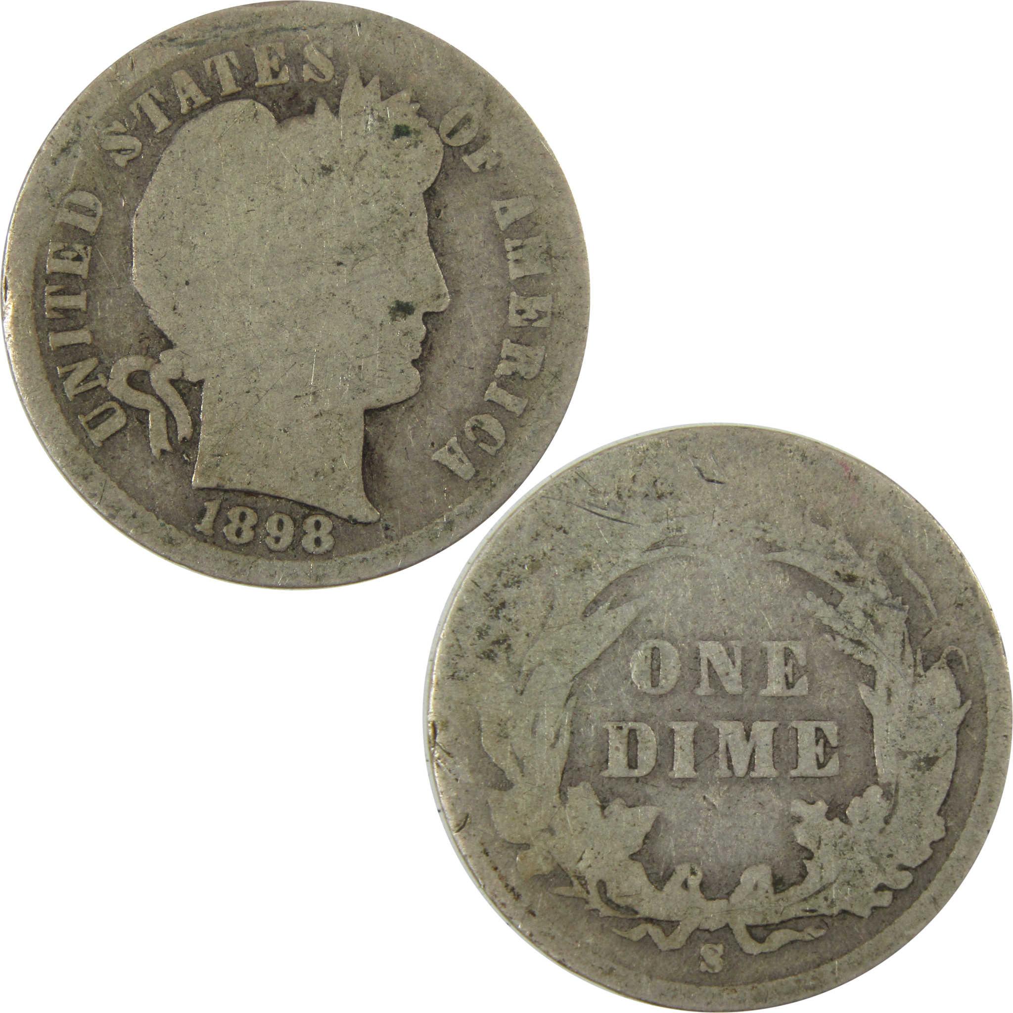 1898 S Barber Silver Dime AG About Good 10c Coin Collectible SKU:CP707