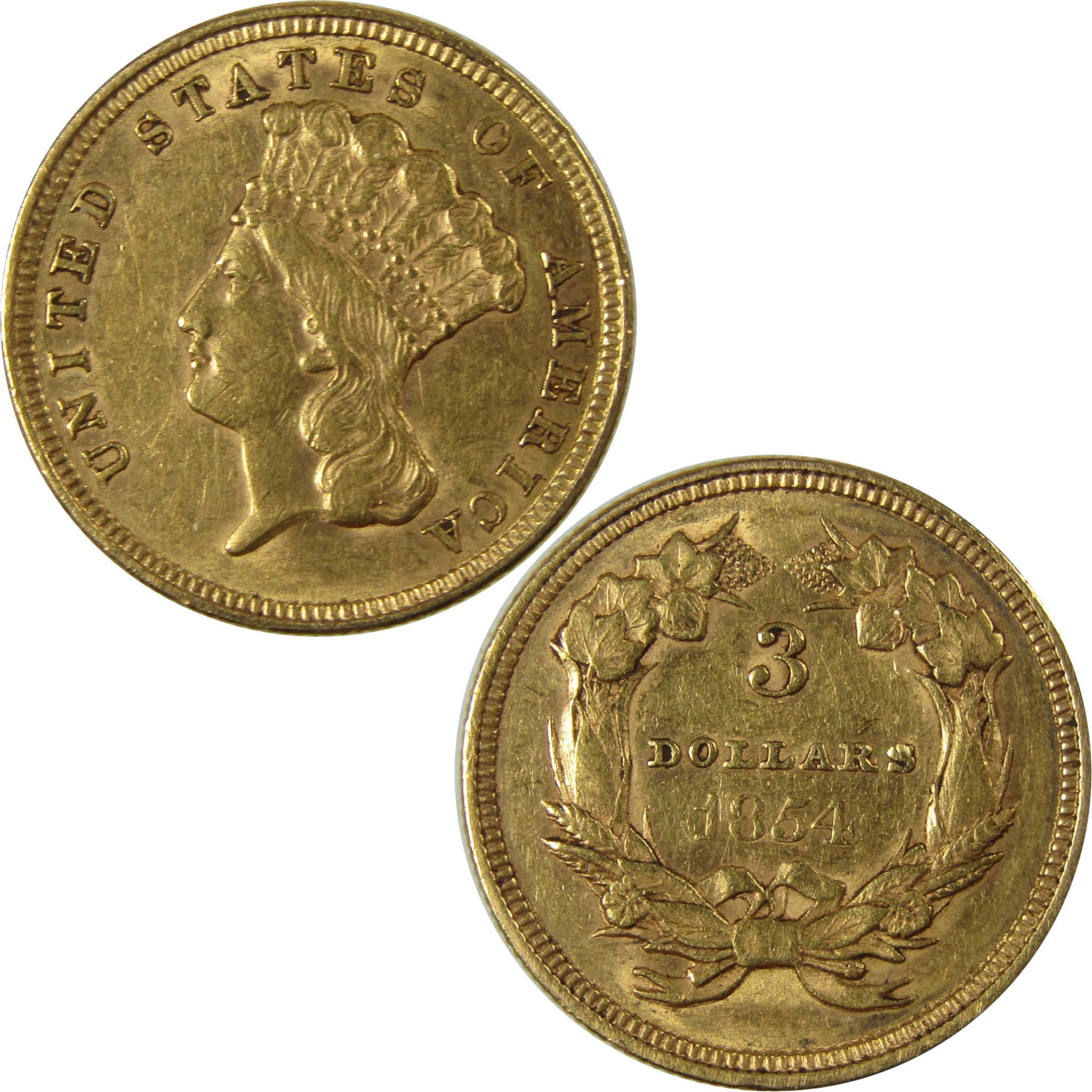 1854 Indian Princess Head Gold AU About Uncirculated $3 Coin SKU:CP331