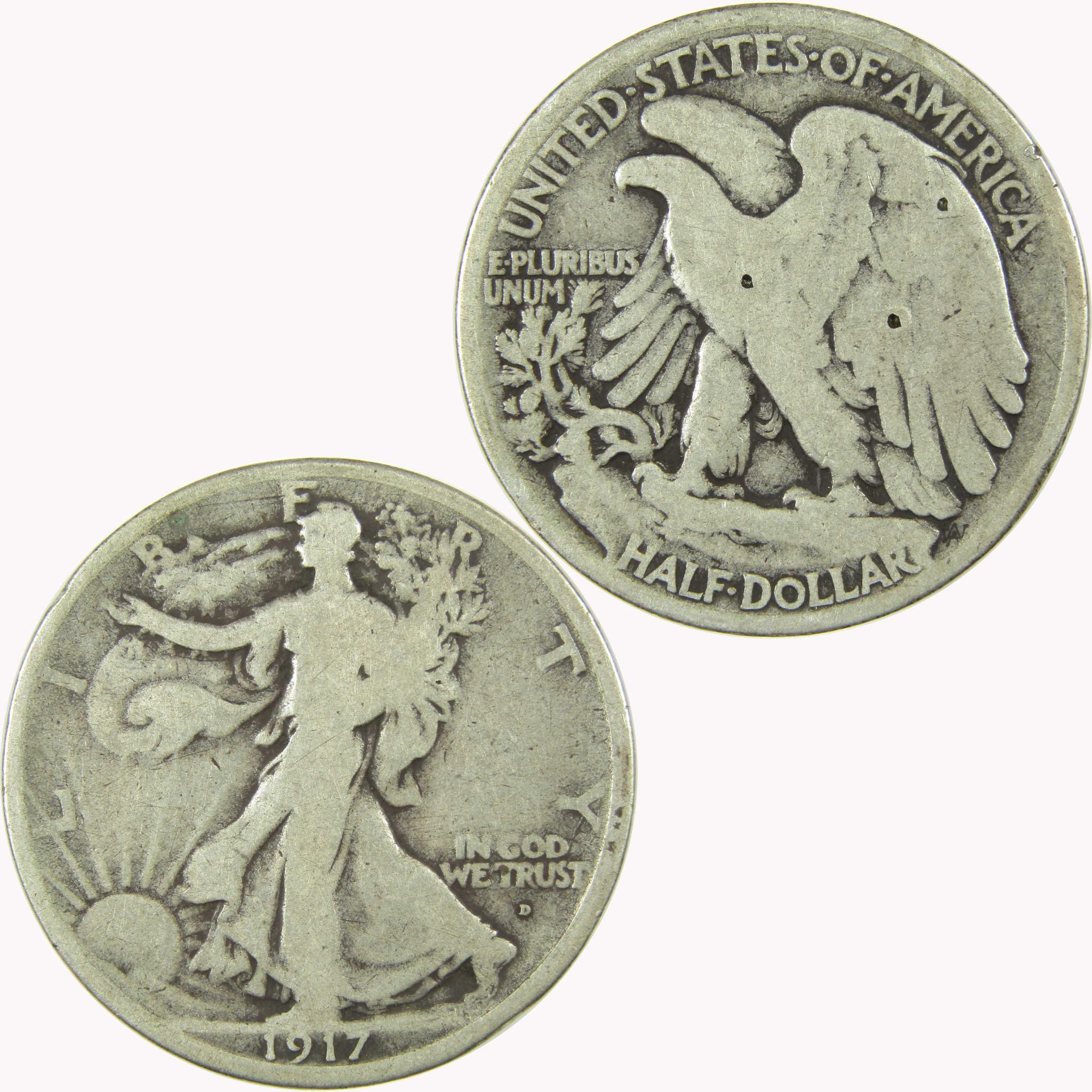 1917 D Obverse Liberty Walking 50c VG Very Good Details SKU:CP1465