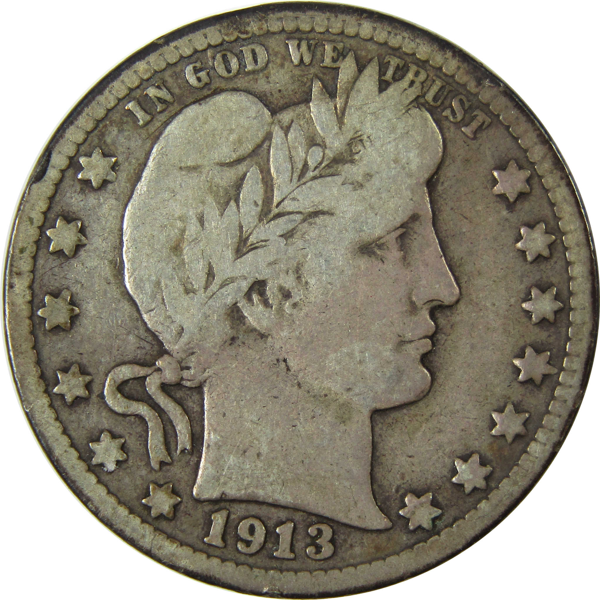1913 D Barber Silver Quarter VG Very Good 25c Coin SKU:CP897
