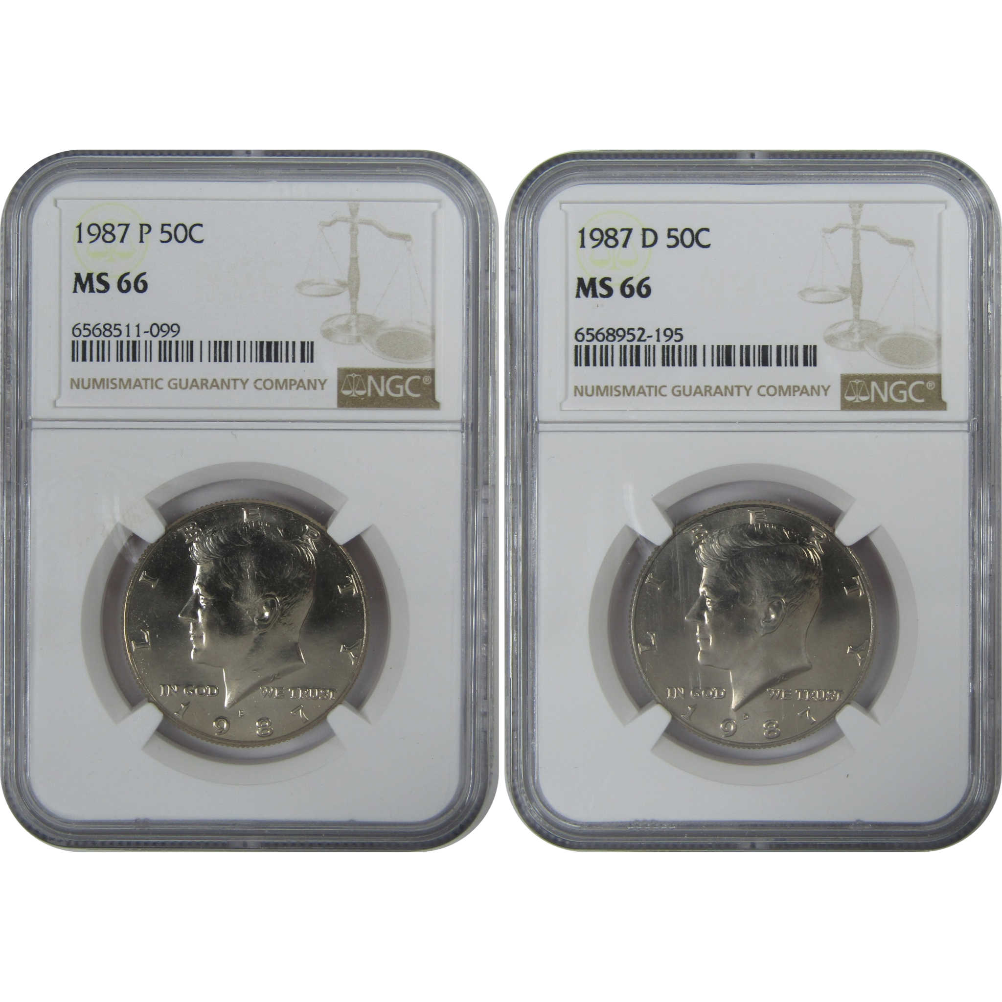 1987 P&D Kennedy Half Dollar 2 Coin Set MS 66 NGC Clad 50c SKU:CPC9080