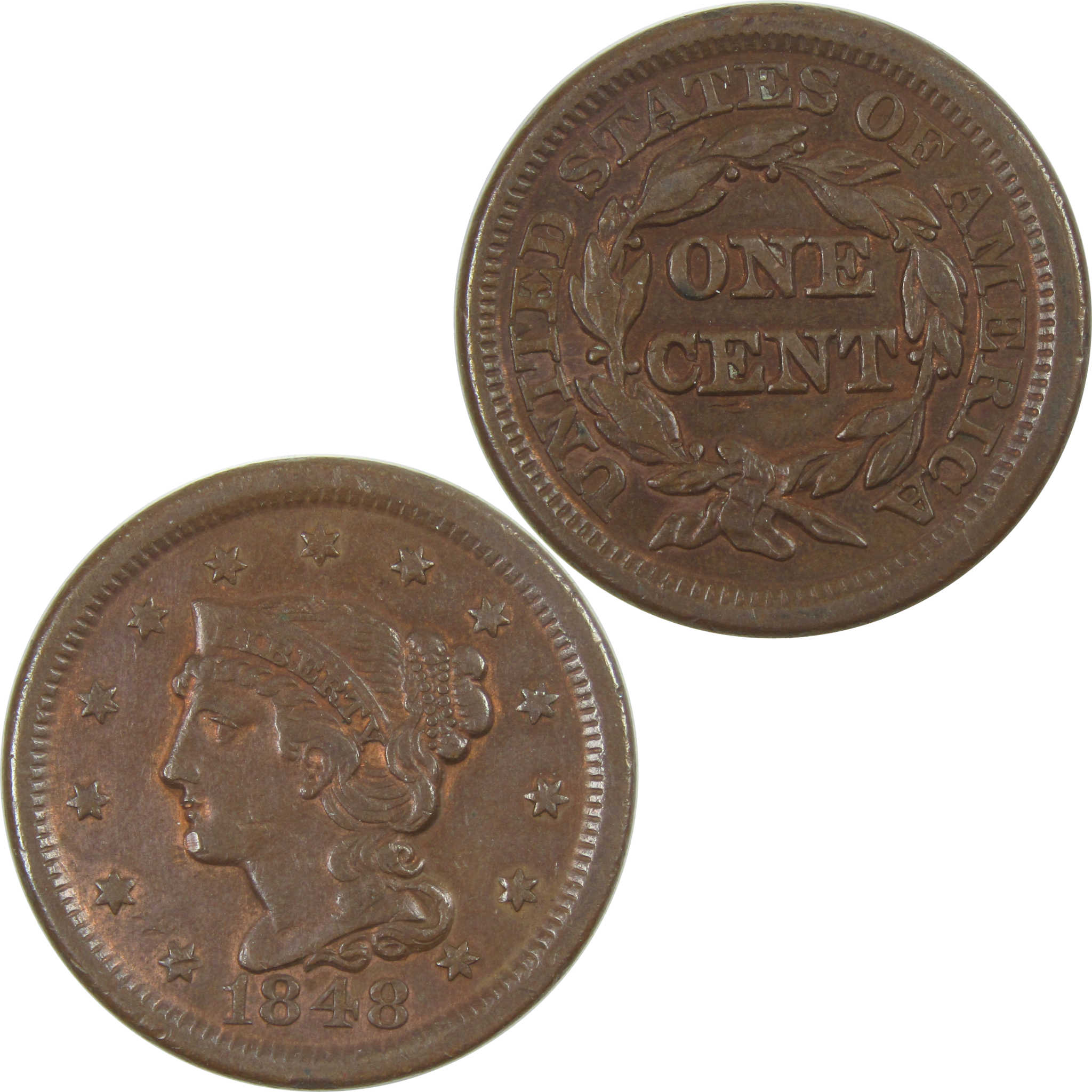 1848 Braided Hair Large Cent XF EF Extremely Fine Details SKU:I16409