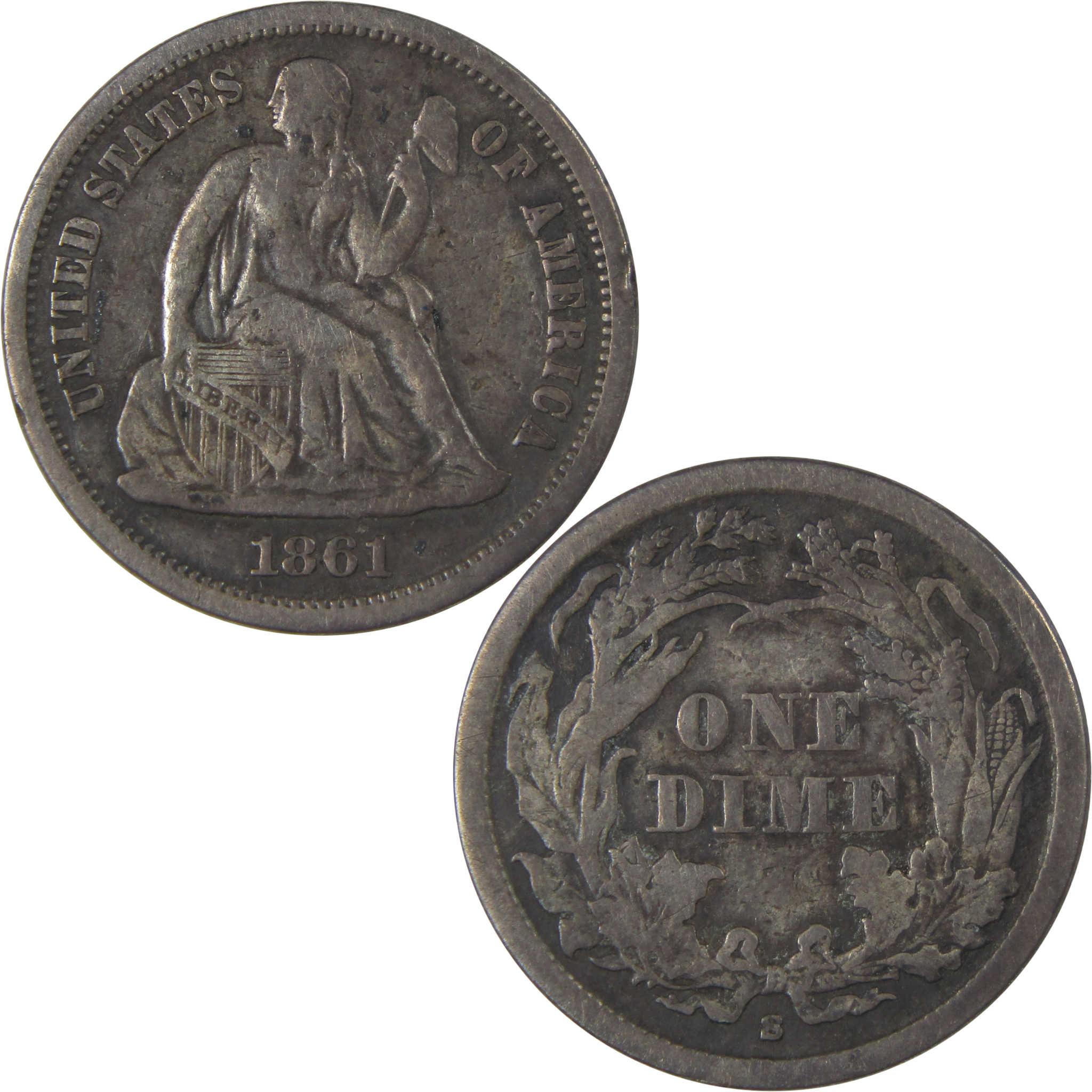 1861 S Seated Liberty Silver Dime VF Very Fine 10c Coin SKU:I24285