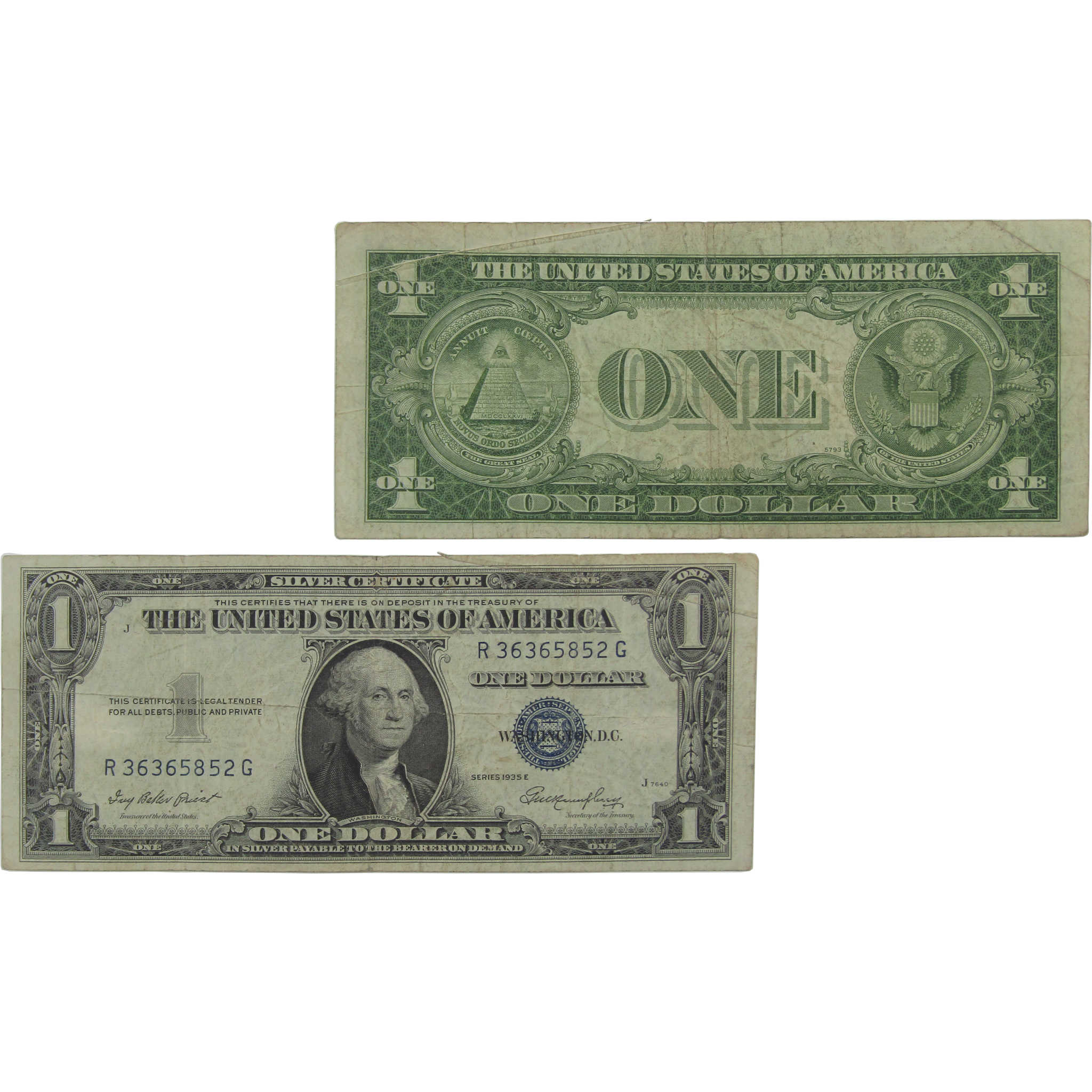 1935 E $1 Small Size Silver Certificate Note F Fine Gutter Fold
