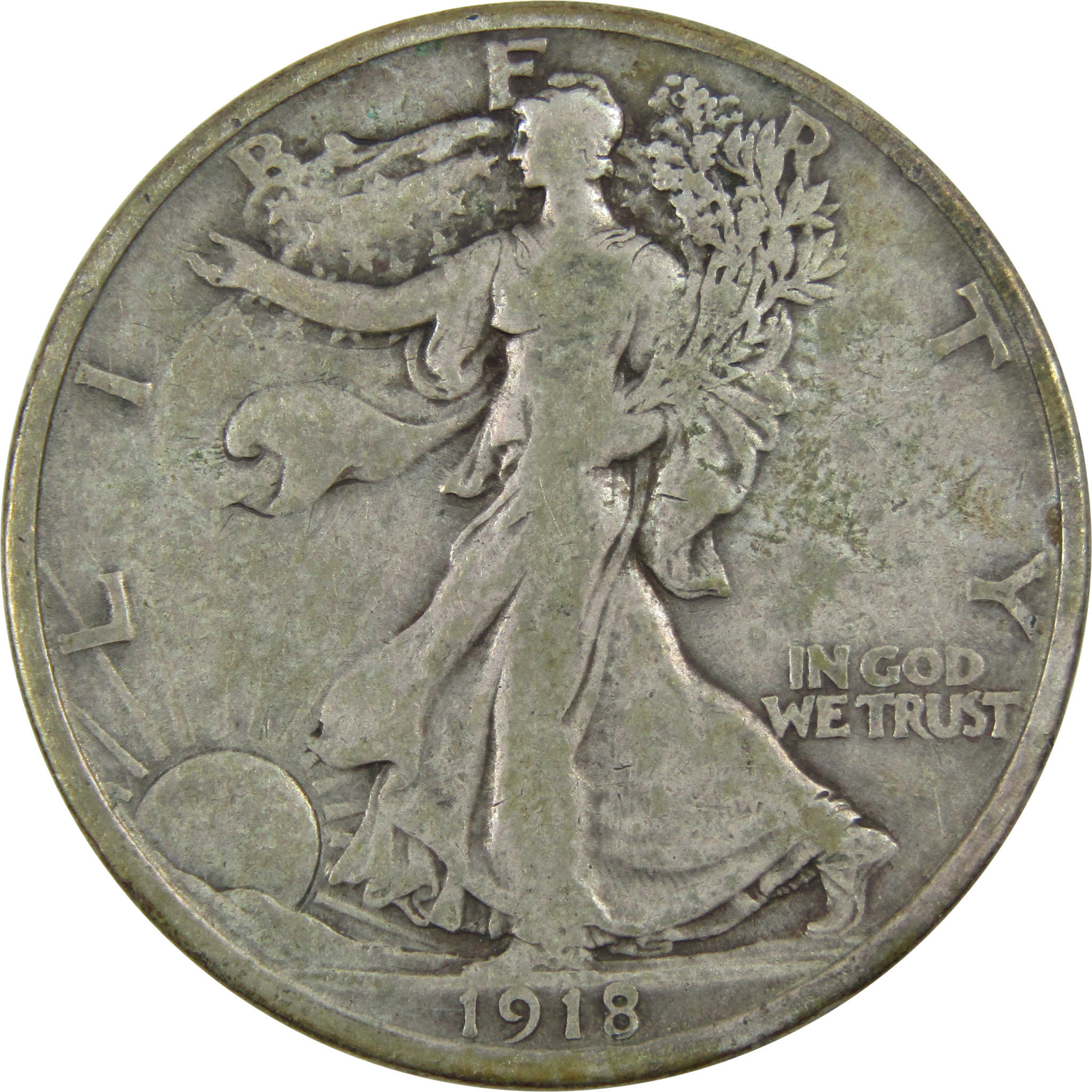 1918 D Liberty Walking Half Dollar F Fine Silver 50c Coin SKU:I13055