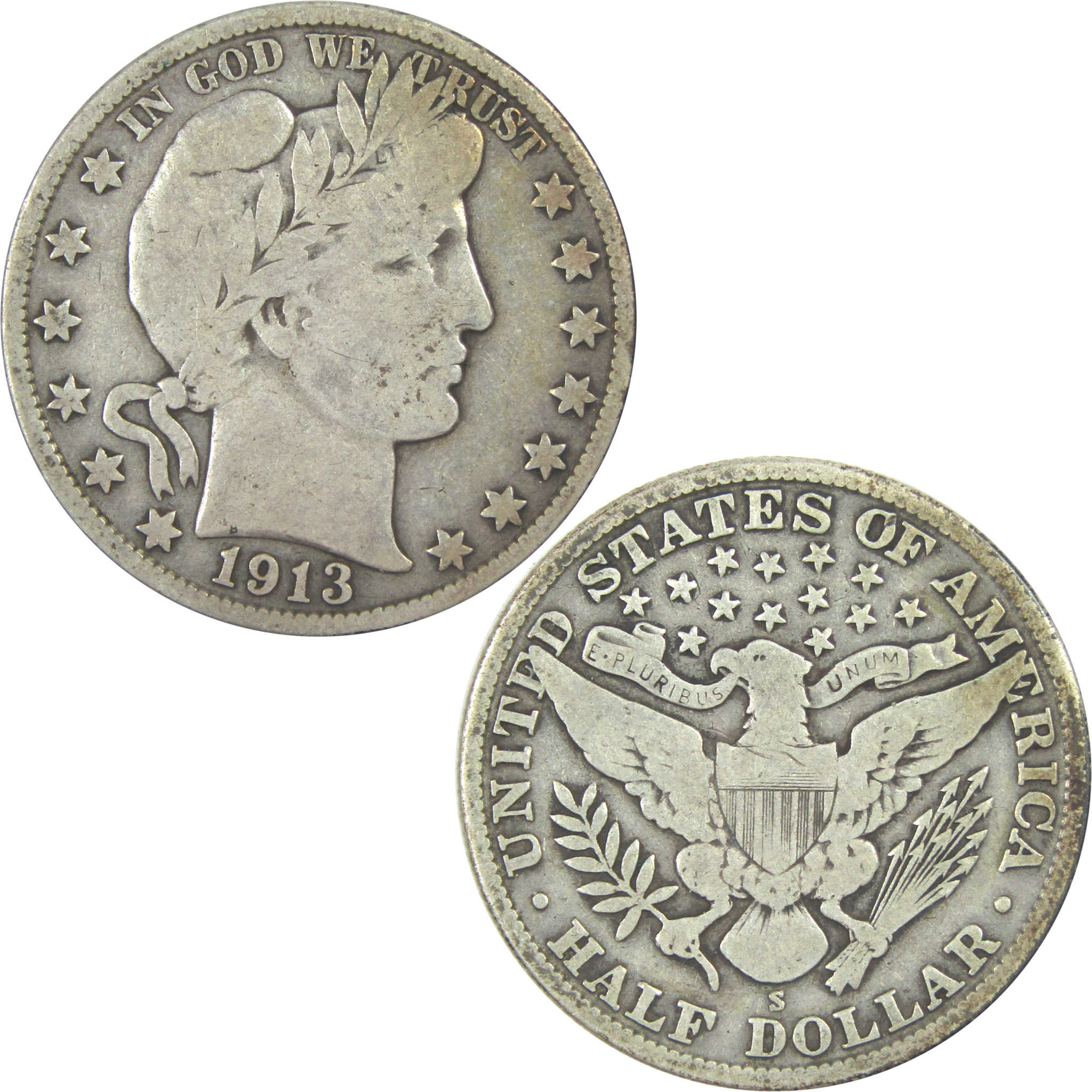 1913 S Barber Half Dollar VG Very Good Silver 50c Coin SKU:I15584