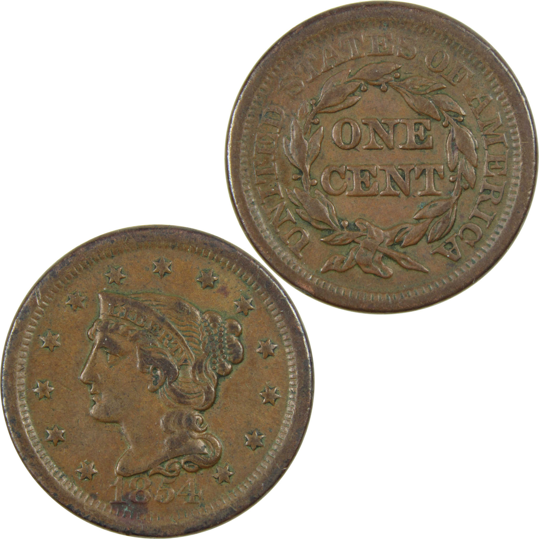 1854 Braided Hair Large Cent XF EF Extremely Fine Copper 1c SKU:I14777