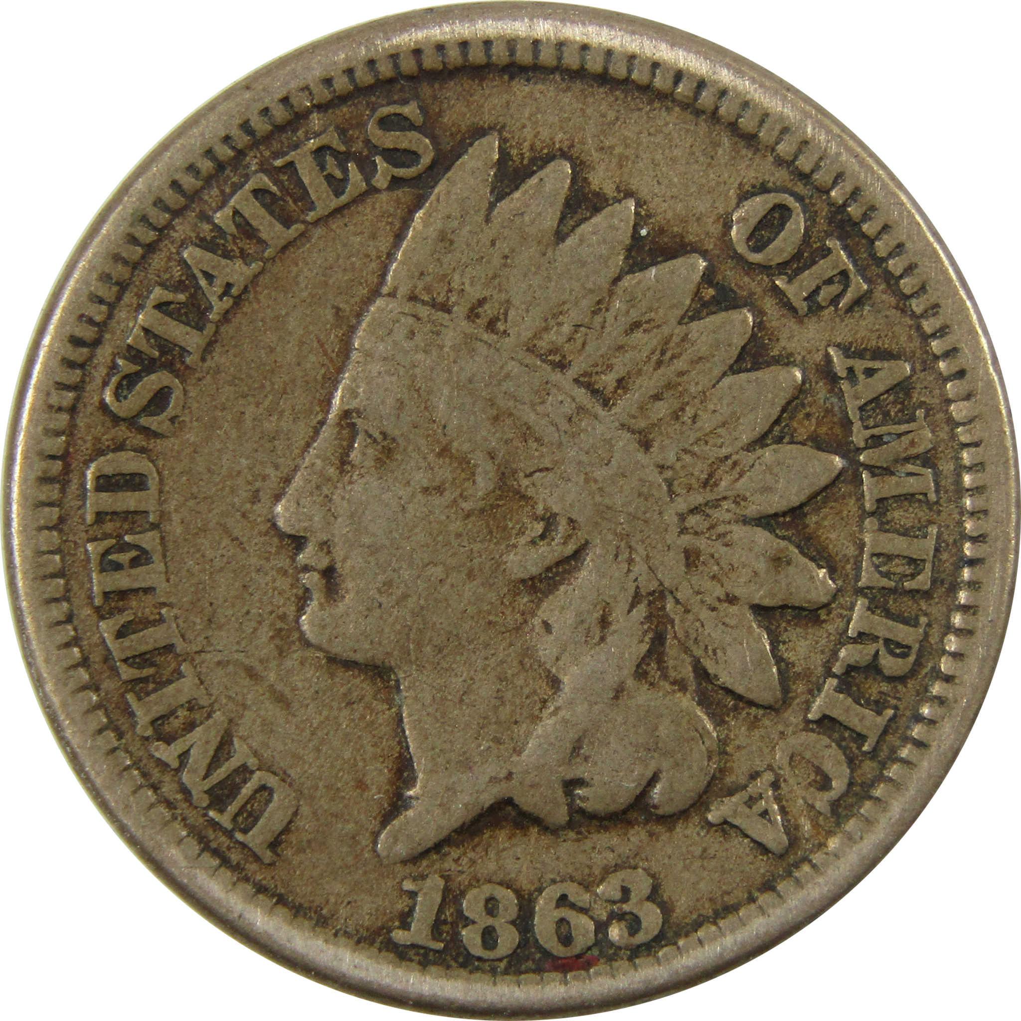 1863 Indian Head Cent F Fine Penny 1c Coin Collectible SKU:CP1143