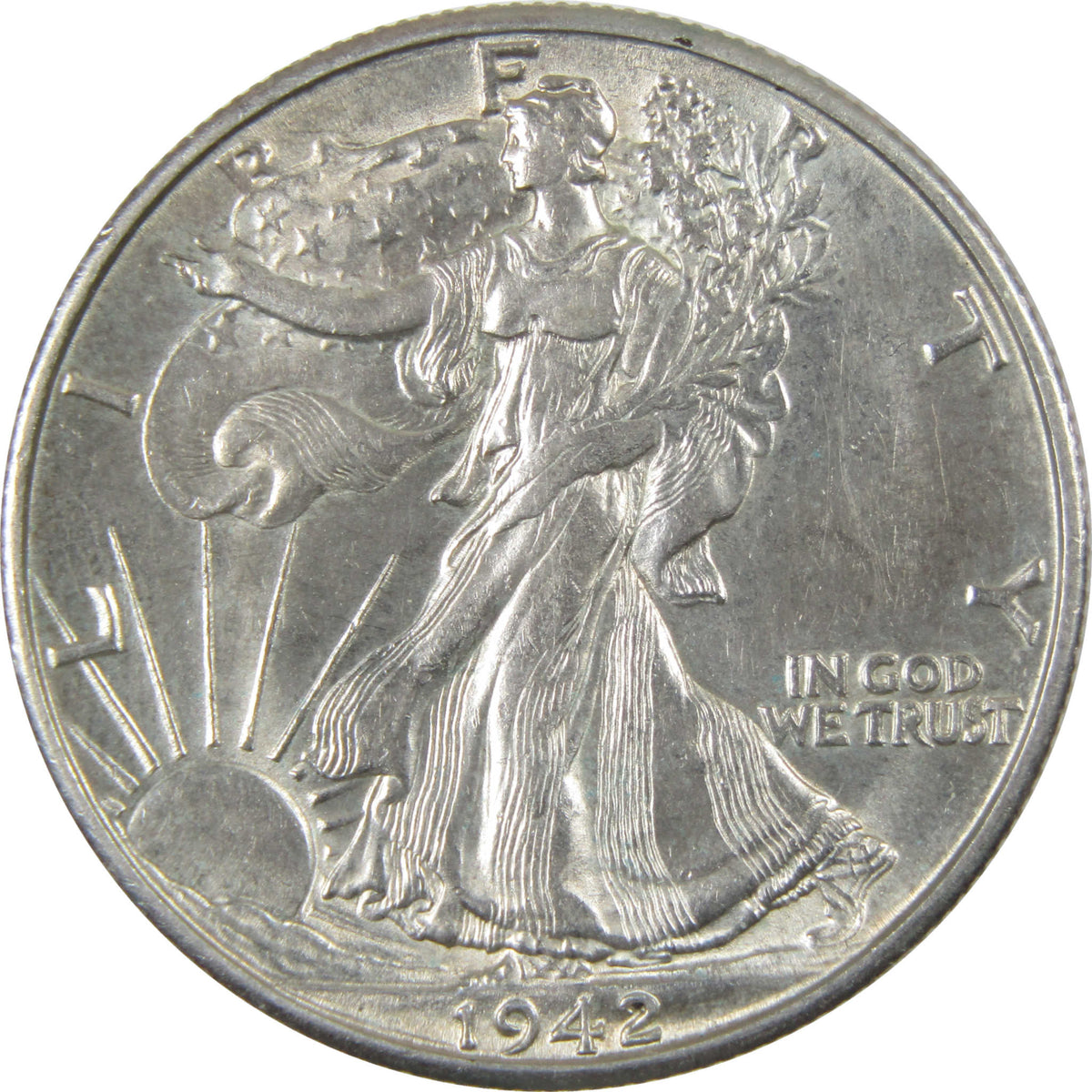 1942 D Liberty Walking Silver 50c Borderline Uncirculated SKU:I28675
