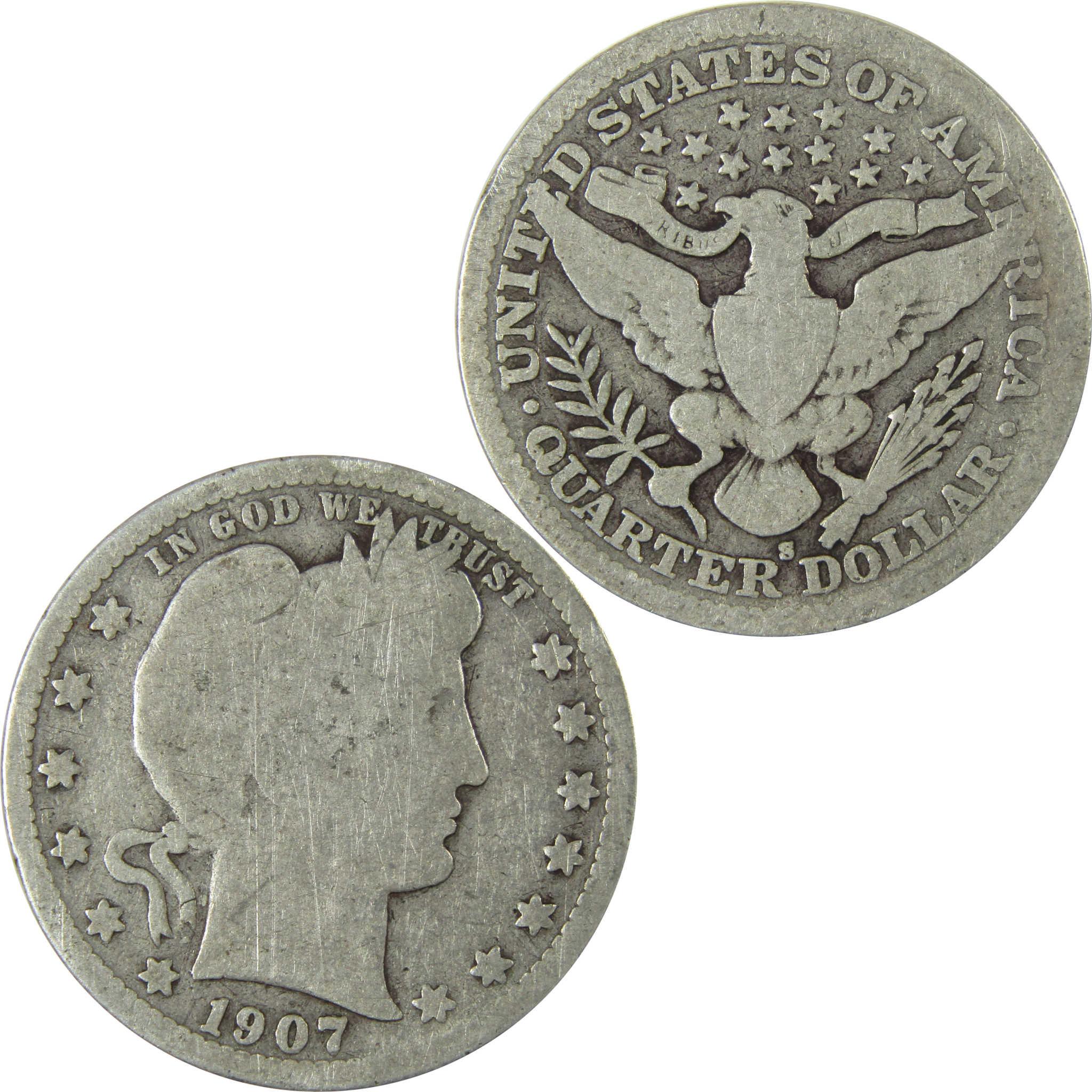 1907 S Barber Silver Quarter G Good 25c Coin SKU:CP890