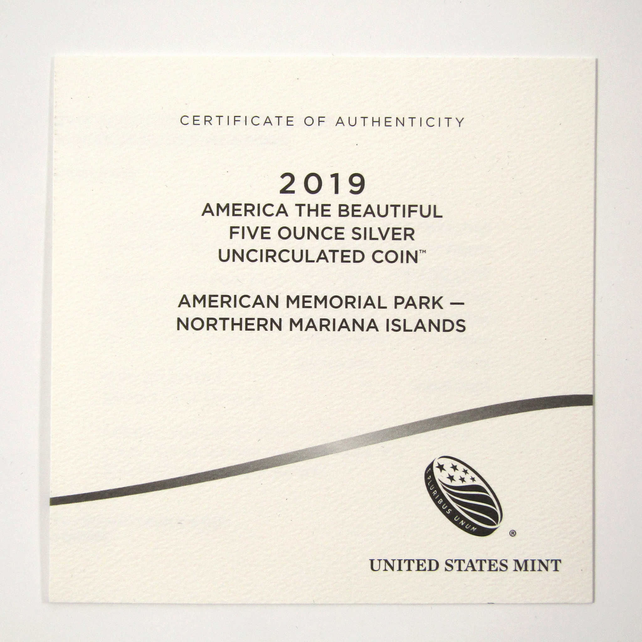 2019 P American Memorial Park 5 oz Silver Bullion OGP COA SKU:CPC2547