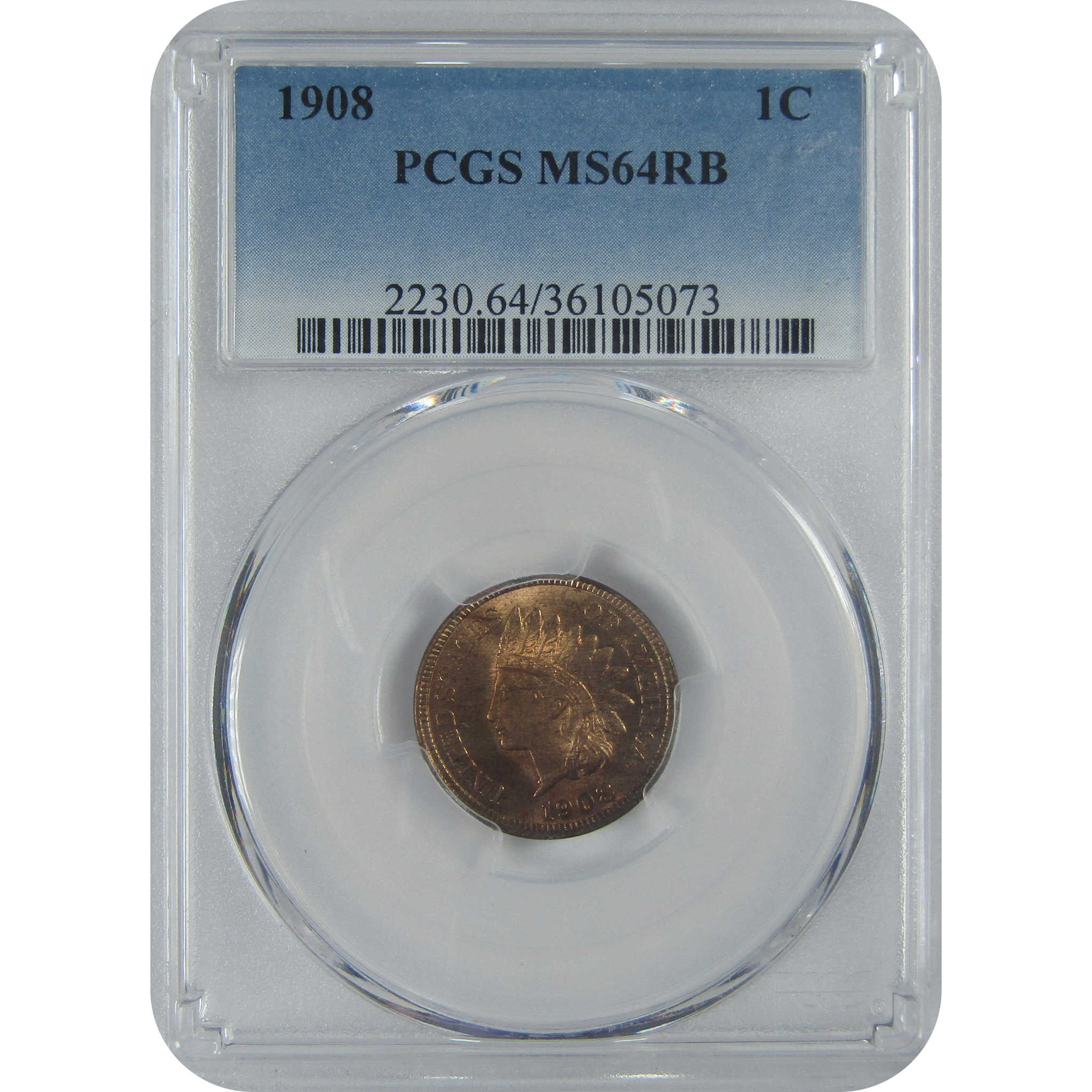 1908 Indian Head Cent MS 64 RB PCGS Penny 1c Uncirculated Coin