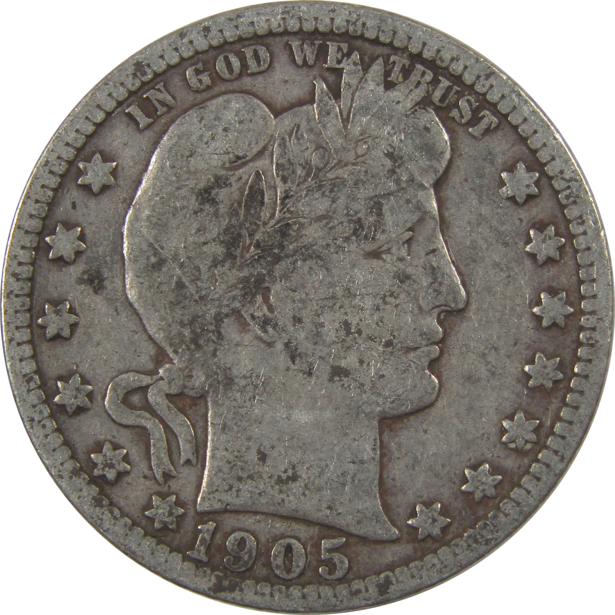 1905 S Barber Silver Quarter VG Very Good 25c Coin SKU:I24492