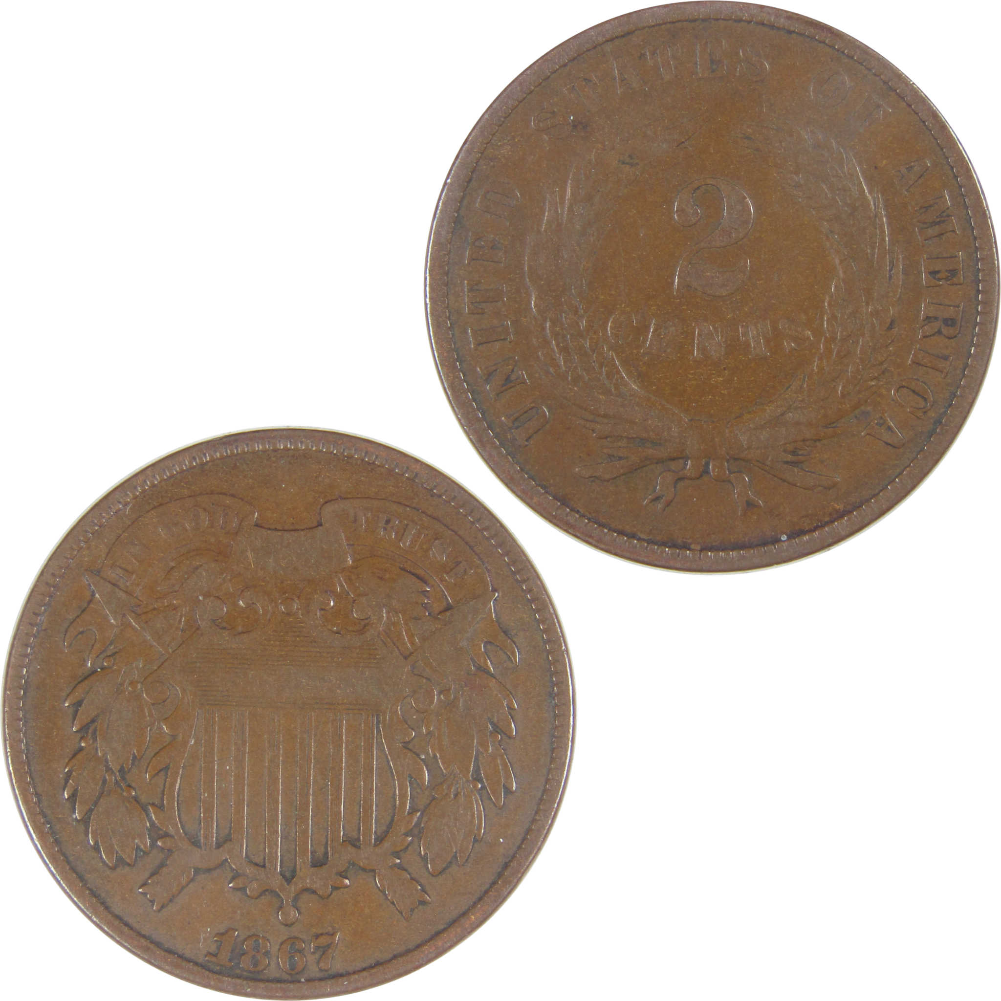 1867 Two Cent Piece F Fine 2c Coin SKU:I17291