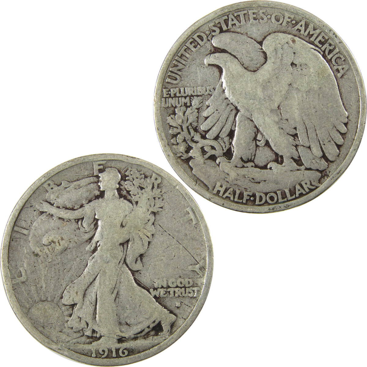 1916 S Liberty Walking Silver 50c VG Very Good Details SKU:I29021