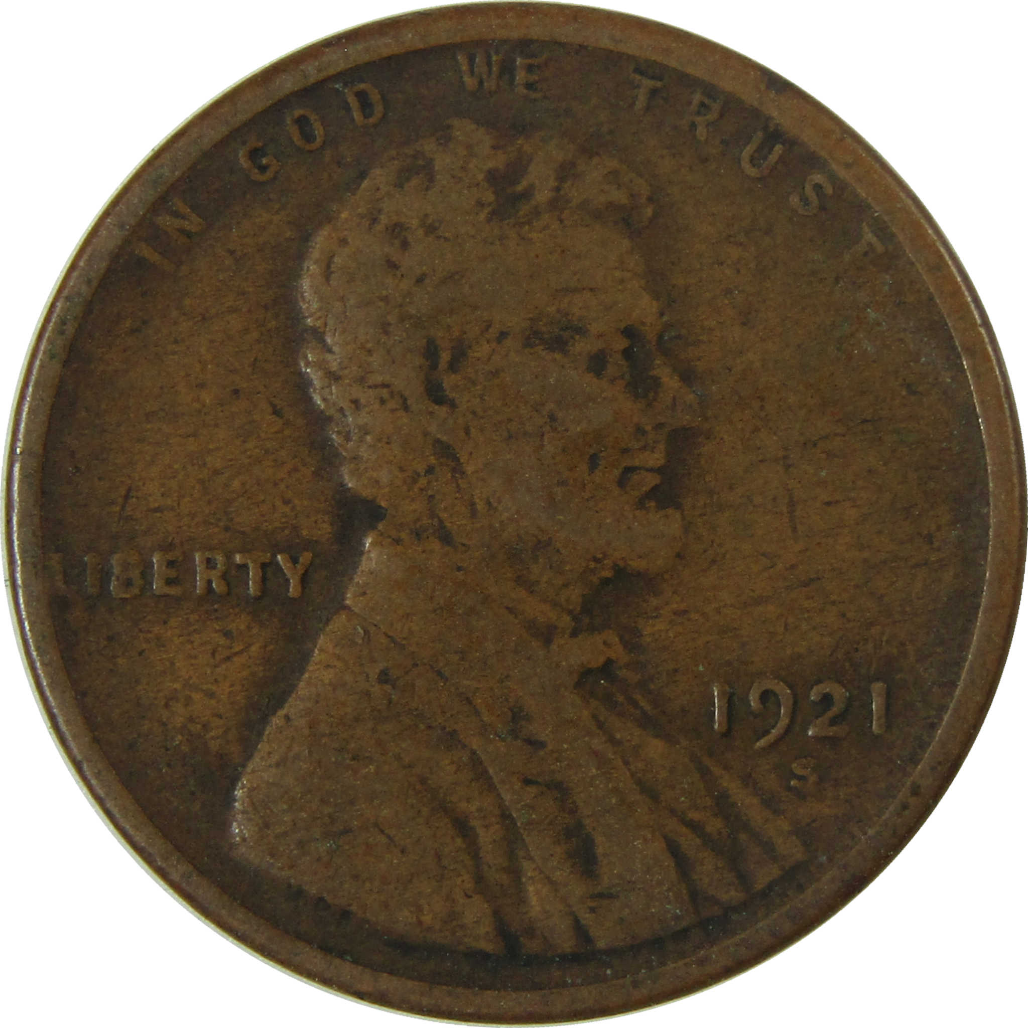 1921 S Lincoln Wheat Cent VG Very Good Penny 1c Coin SKU:I26736