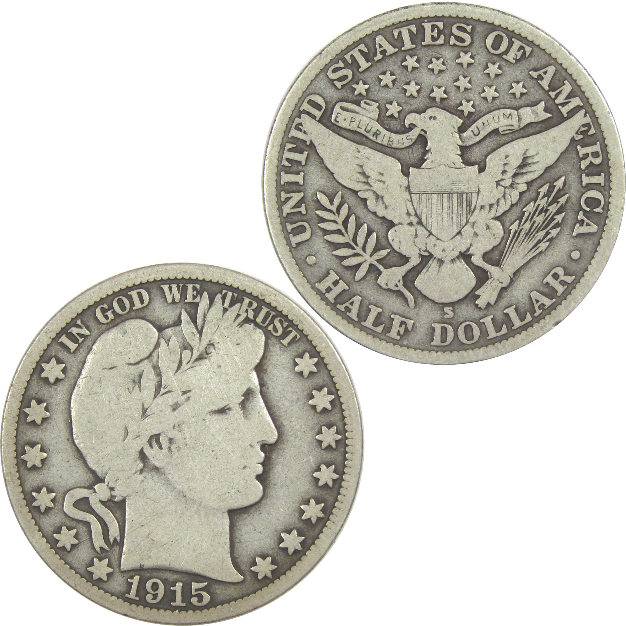 1915 S Barber Half Dollar VG Very Good Silver 50c Coin SKU:I15582