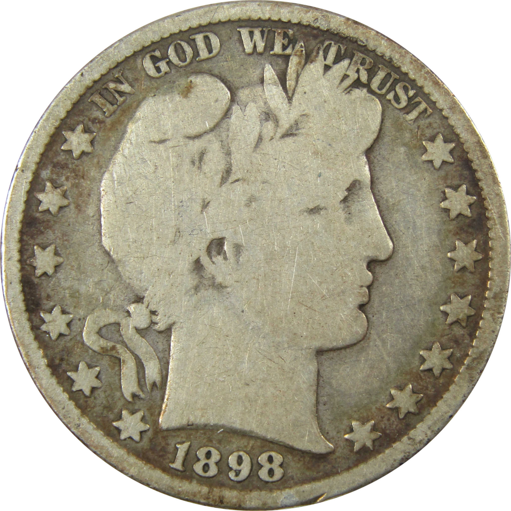 1898 Barber Silver Half Dollar VG Very Good 50c Coin SKU:I25091
