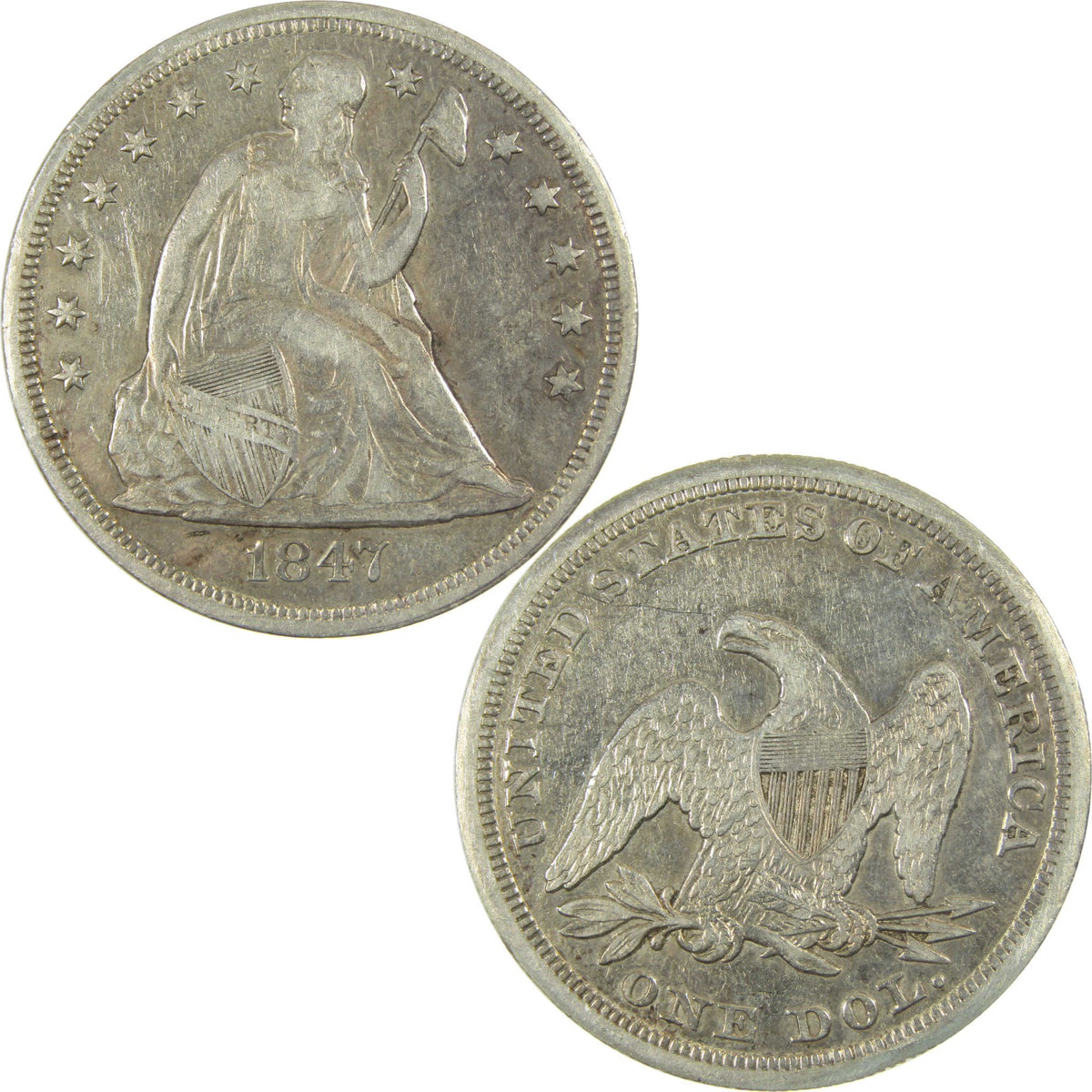 1847 Seated Liberty Silver Dollar VF Very Fine Details Coin SKU:CP1742