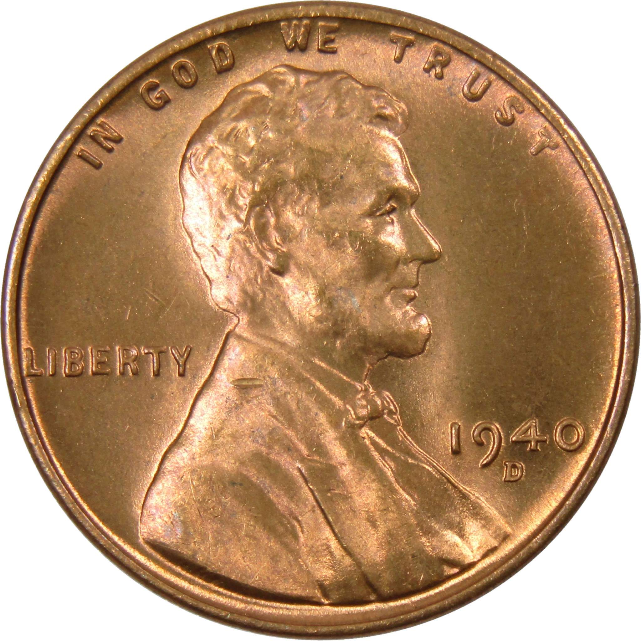 1940 D Lincoln Wheat Cent BU Uncirculated Mint State Bronze Penny 1c Coin