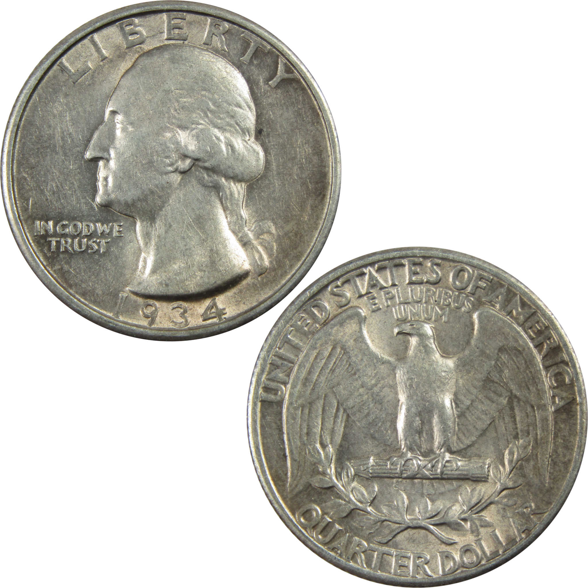 1934 Medium Motto Washington Quarter AU Silver 25c Coin SKU:I13511