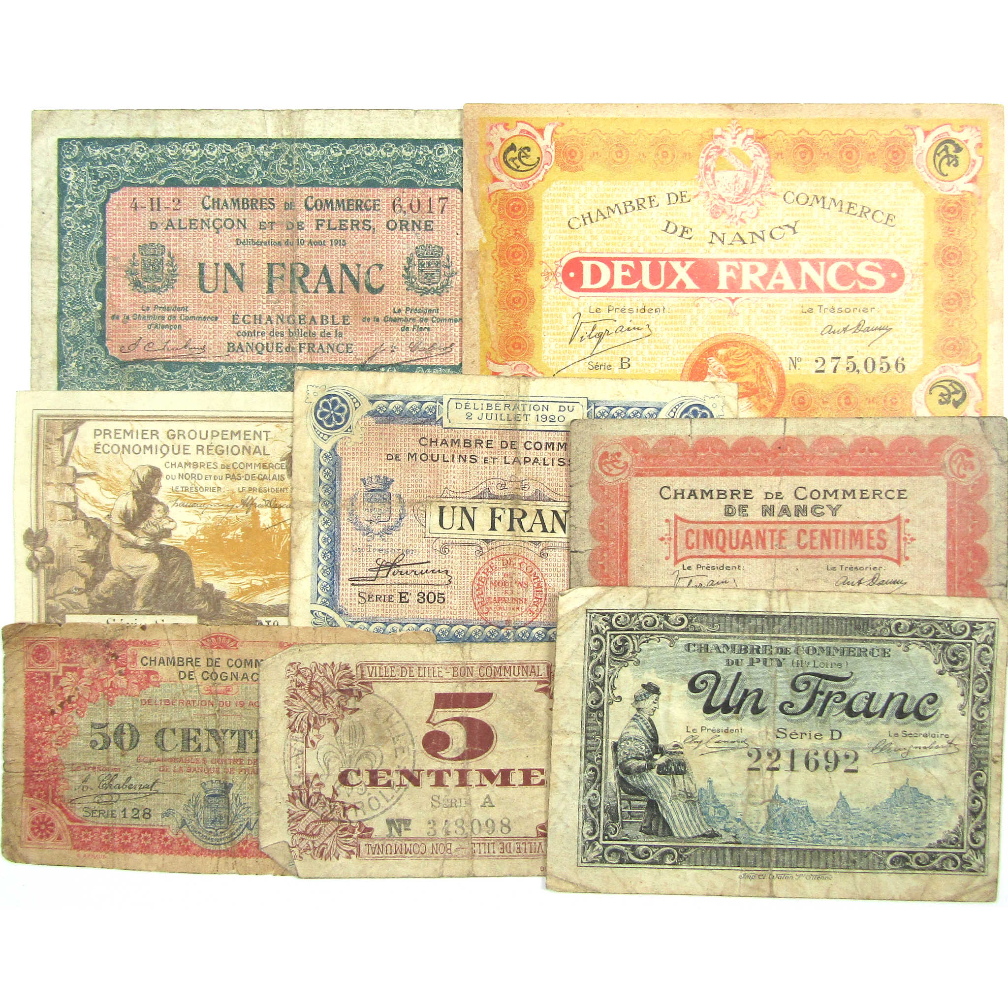 World War I Era France Paper Money Currency 14 Piece Lot SKU:IPC5229