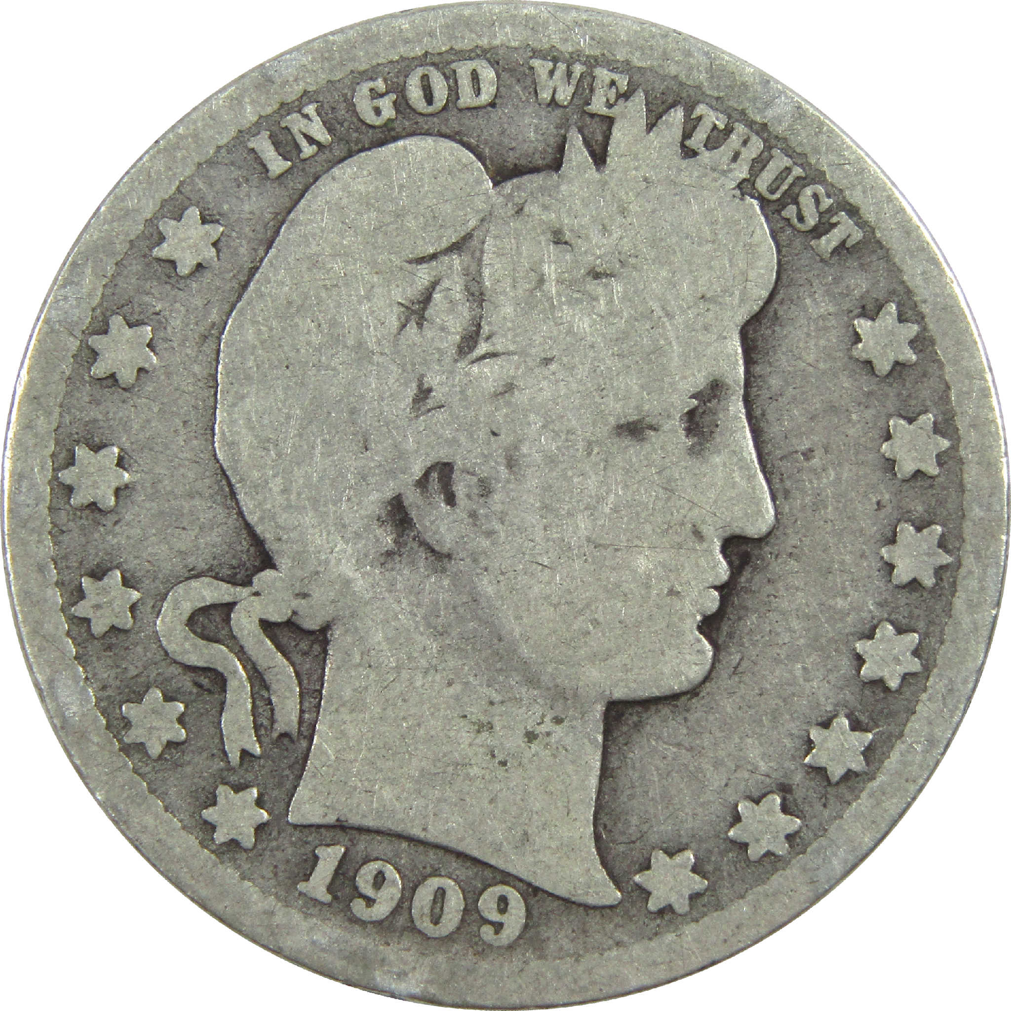 1909 D Barber Quarter G Good Silver 25c Coin SKU:I13154