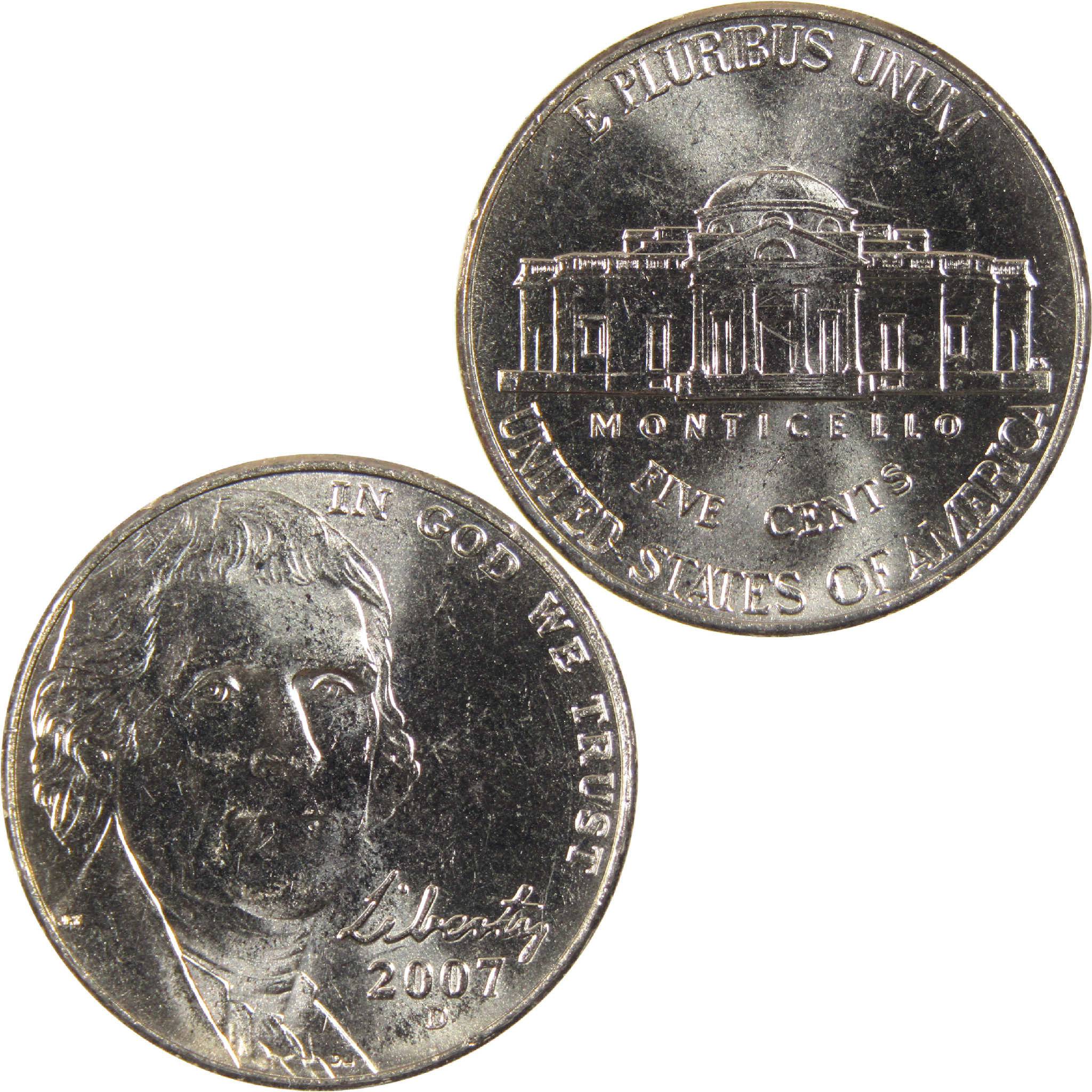 2007 D Jefferson Nickel BU Uncirculated 5c Coin