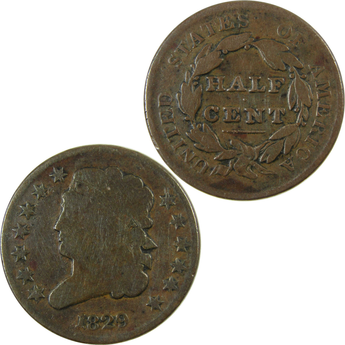 1829 Classic Head Copper Half Cent G Good Details 1/2c Coin SKU:CP1688
