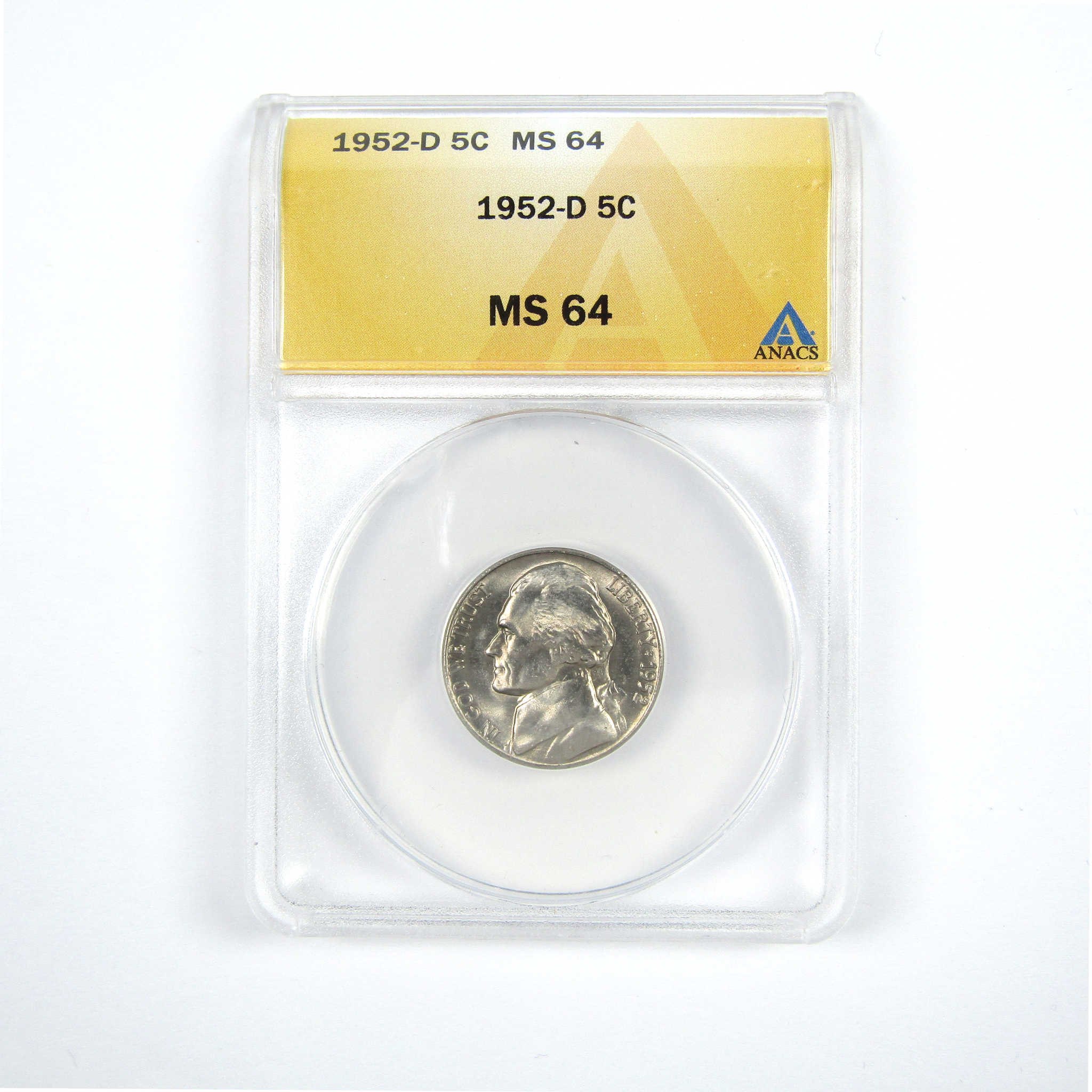 1952 D Jefferson Nickel MS 64 ANACS 5c Uncirculated Coin SKU:CPC5241