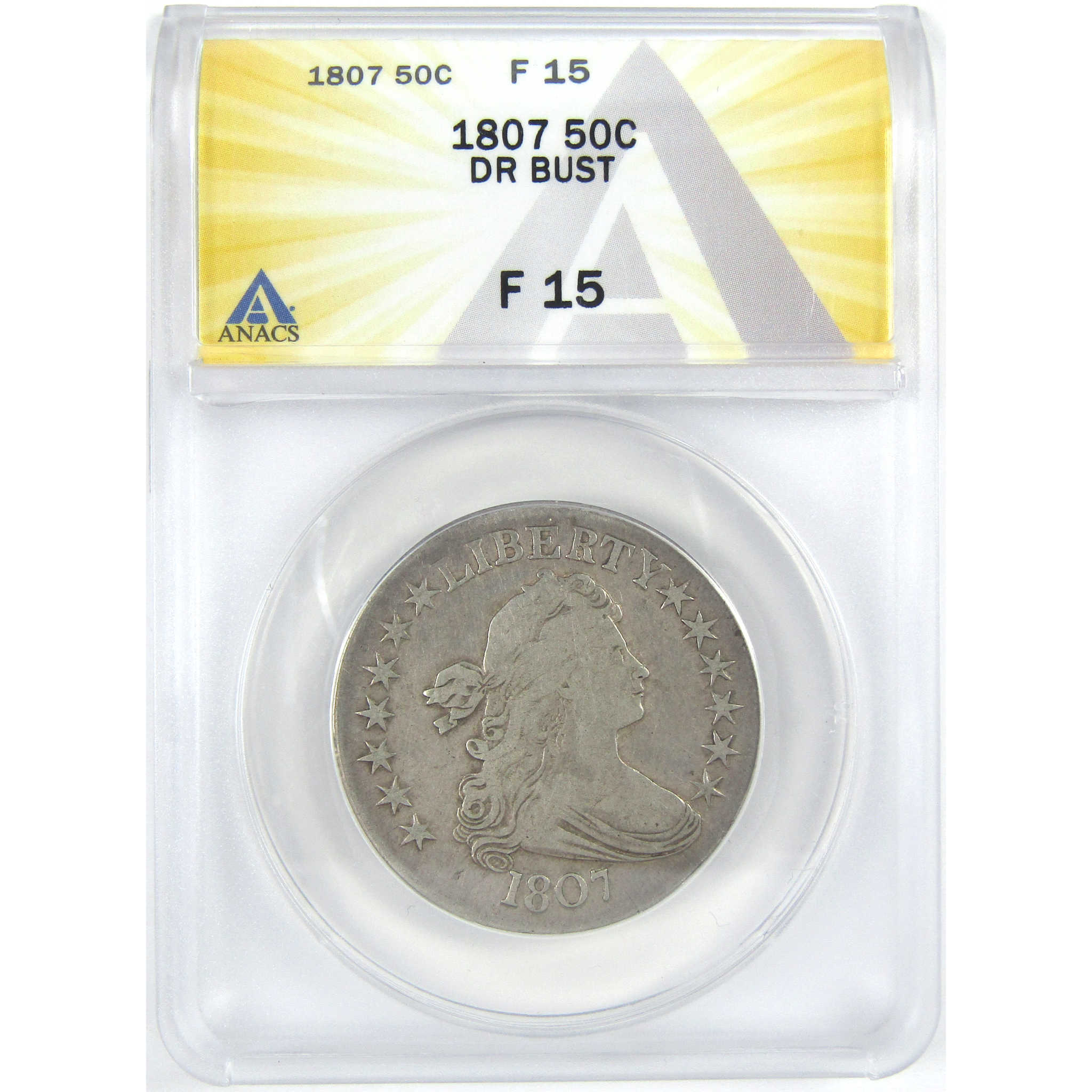 1807 Draped Bust Half Dollar F 15 ANACS Silver 50c Coin SKU:I16333