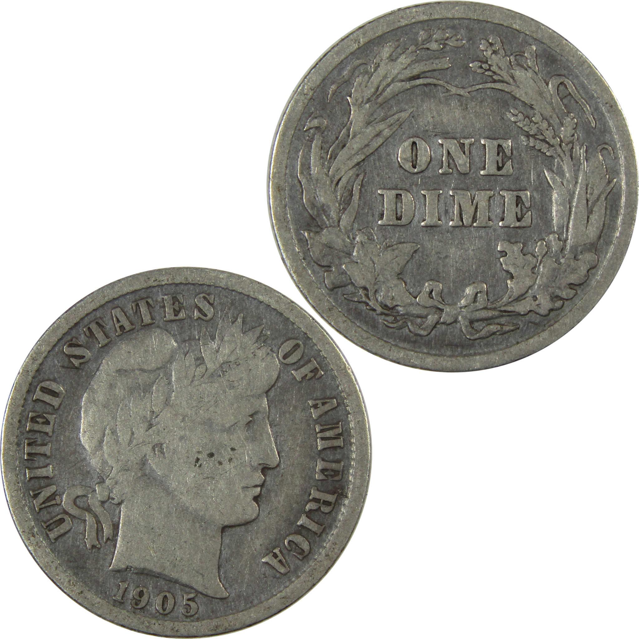 1905 Barber Silver Dime F Fine Details 10c Coin Collectible SKU:CP1042