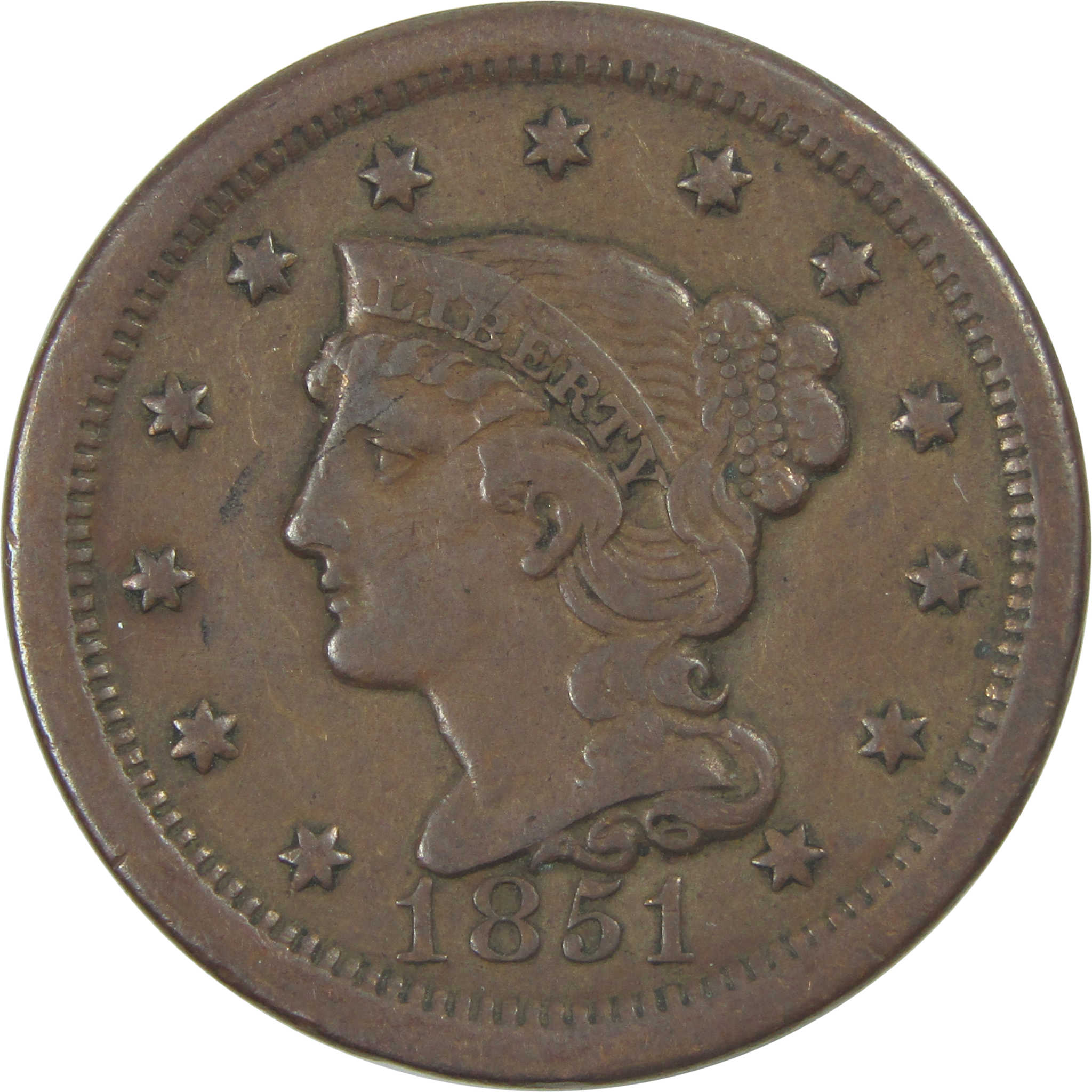 1851 Braided Hair Large Cent VF Very Fine Copper Penny 1c SKU:I15349