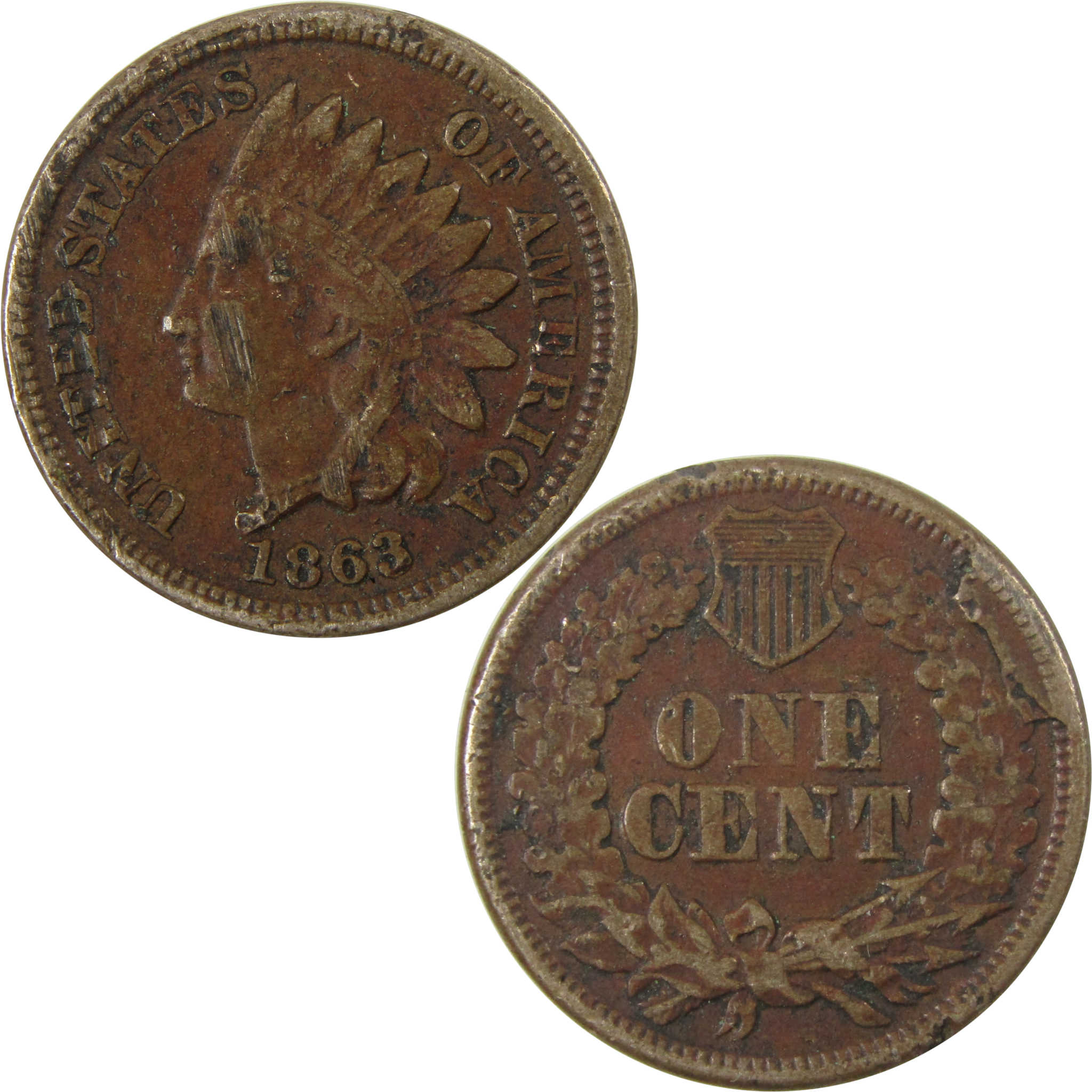 1863 Indian Head Cent F Fine Details Penny 1c Coin SKU:CP1195