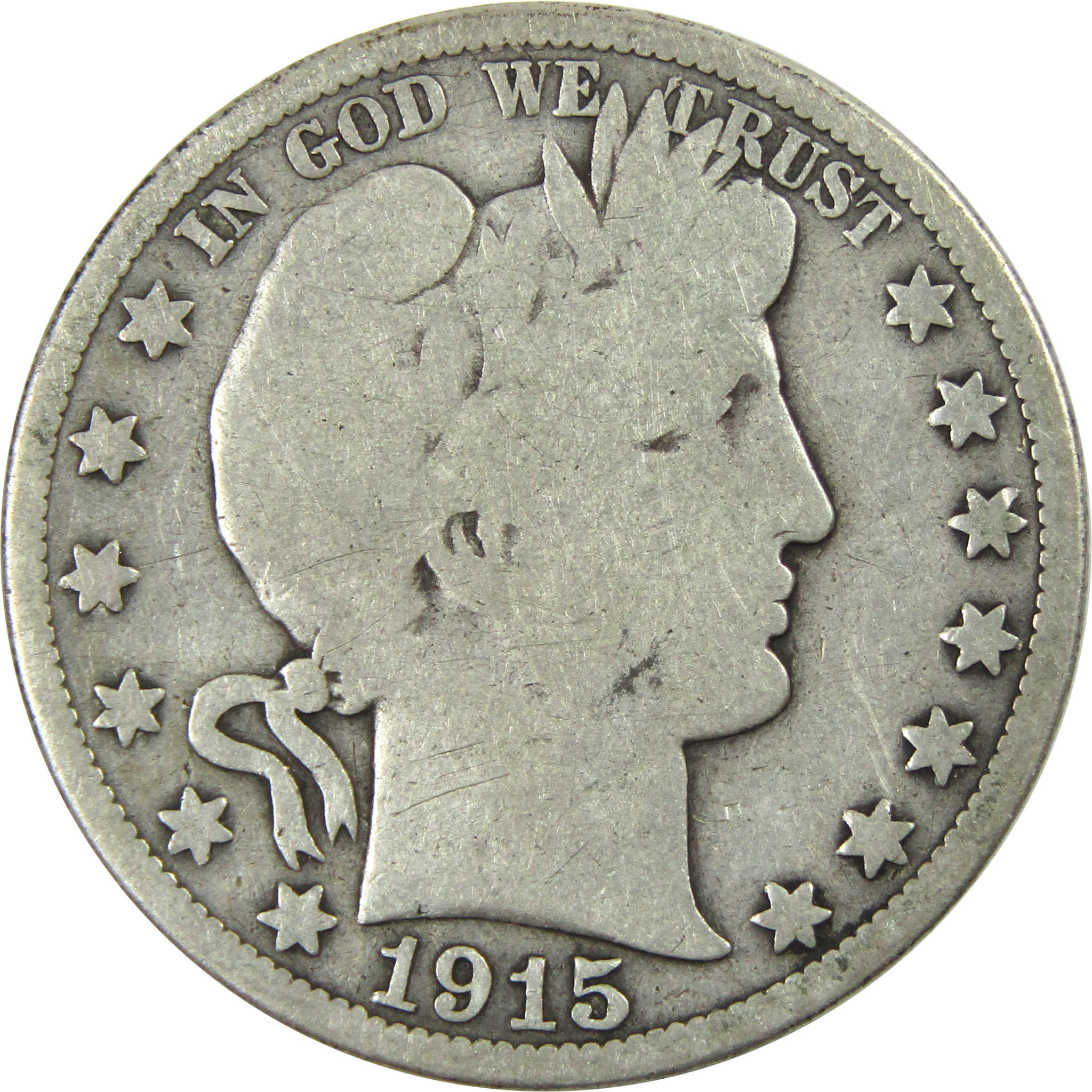 1915 Barber Half Dollar G Good Silver 50c Coin SKU:I13850