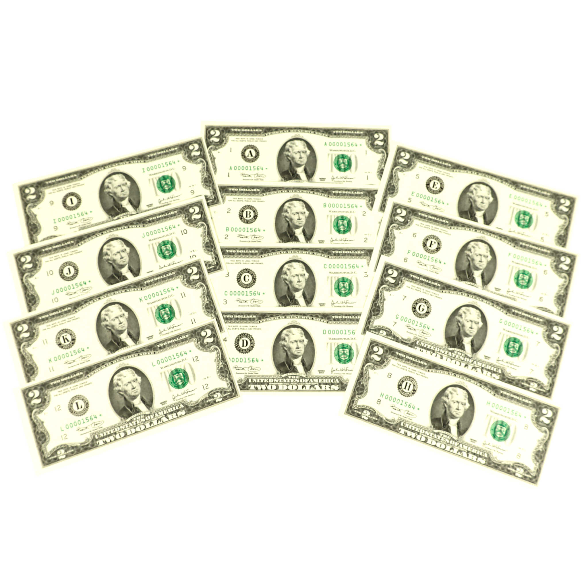 2003 $2 Premium Federal Reserve 12 Matching Star Note Set SKU:CPC5037